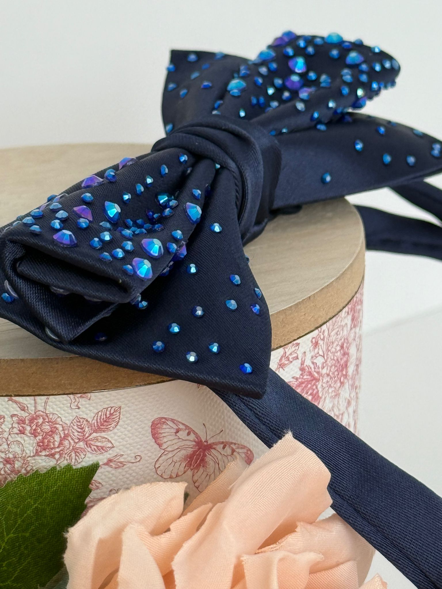 Navy Blue Bow Tie with Blue Crystal Detailing