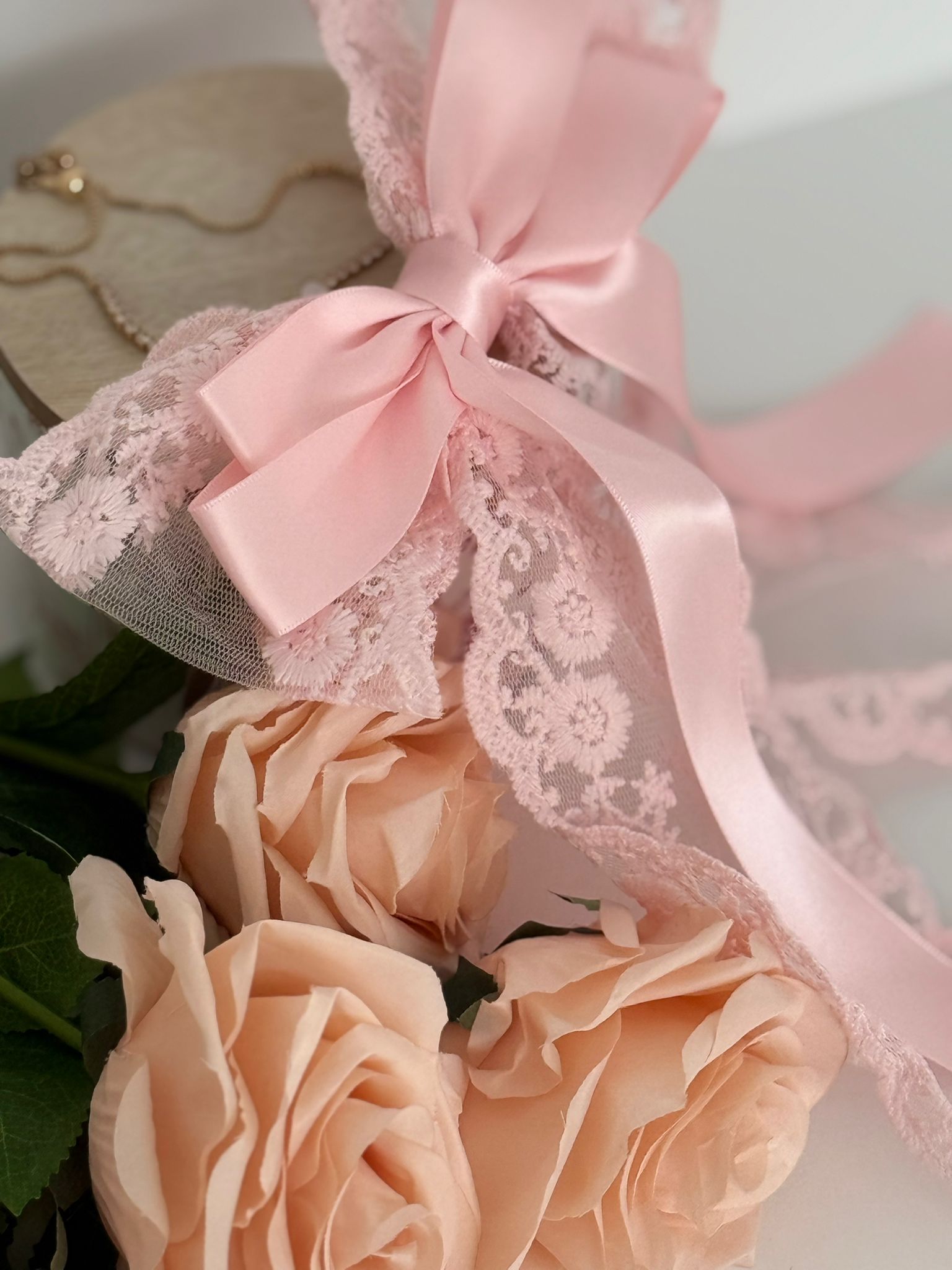 Large Pink Dovetail Lace Bow with Satin Ribbon