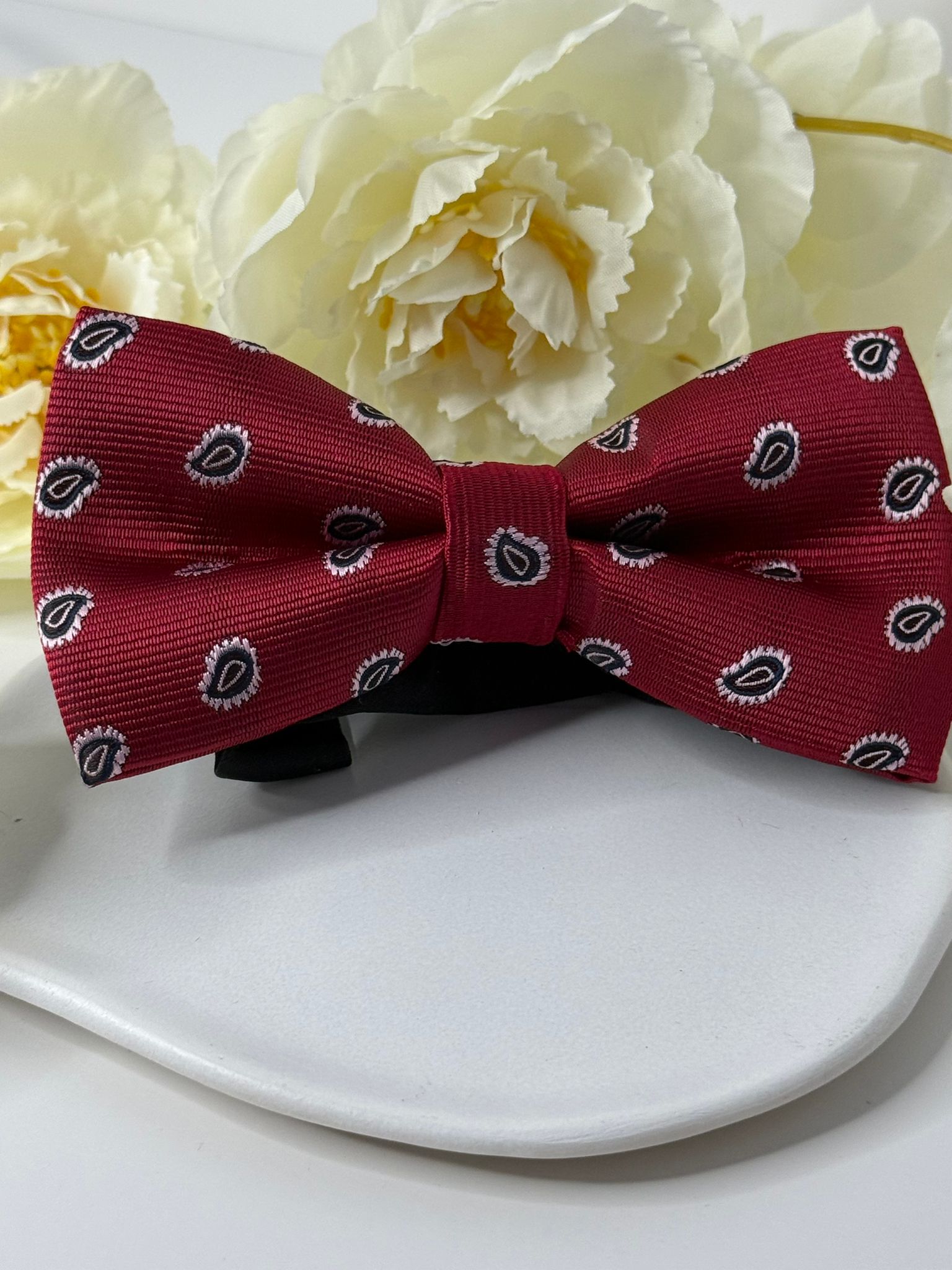 Burgundy Paisley Bow Tie