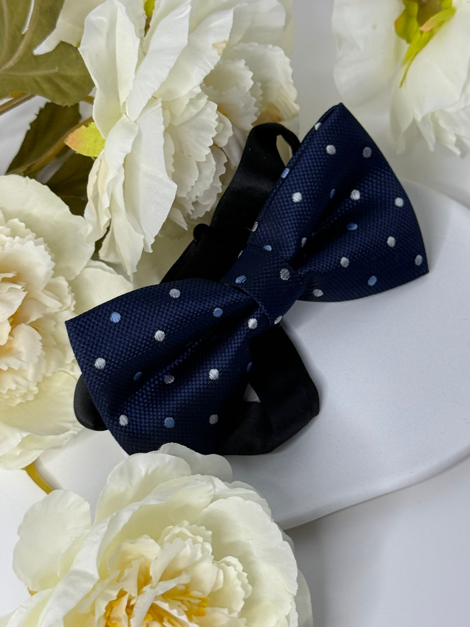 Navy Blue Polka Dot Bow Tie