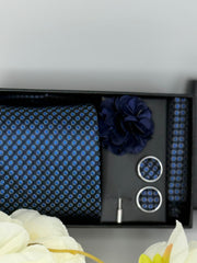 Black & Electric Blue Dot Luxury Tie Gift Set