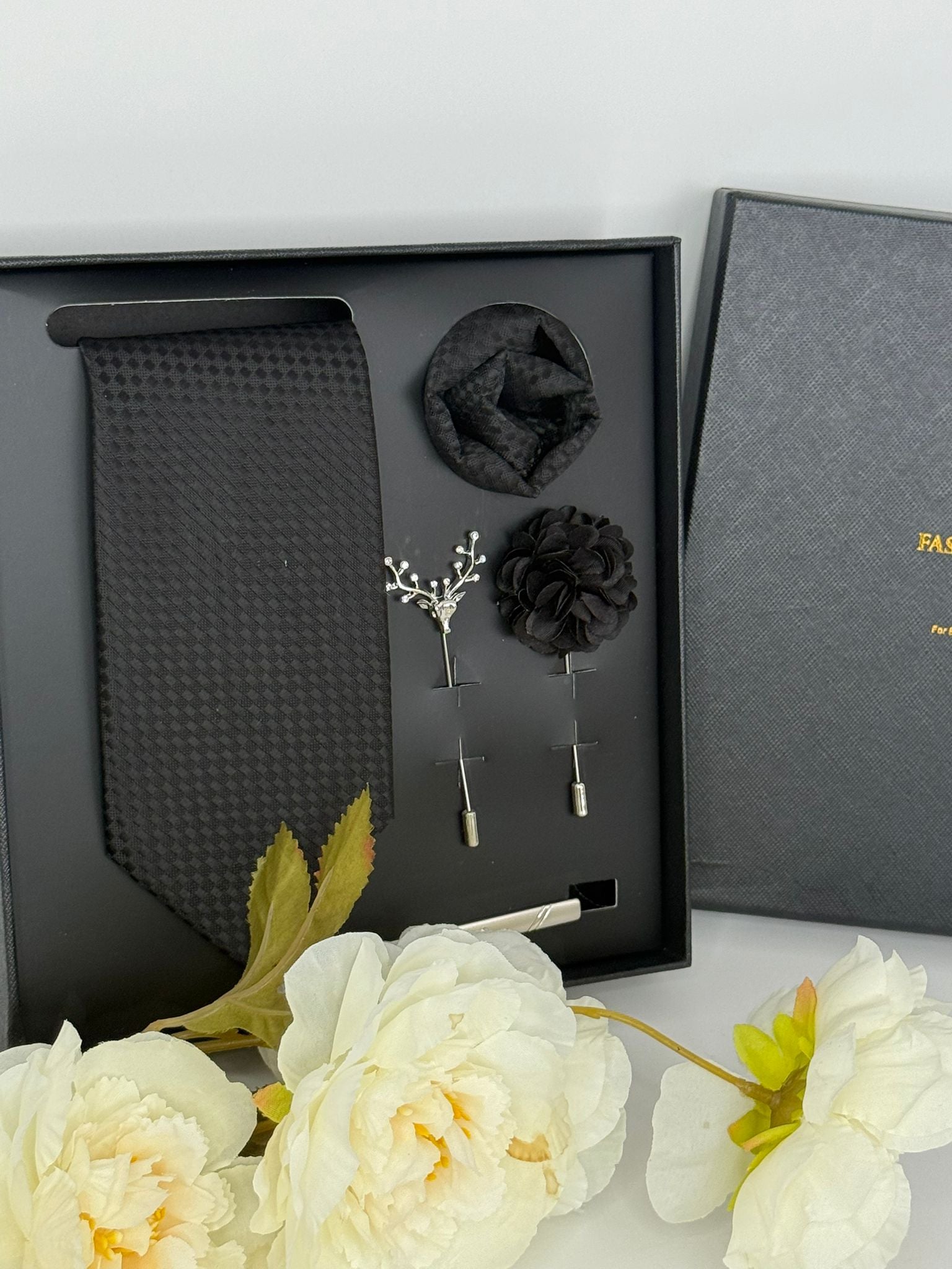 Premium Black Diamond Texture Luxury Tie Set