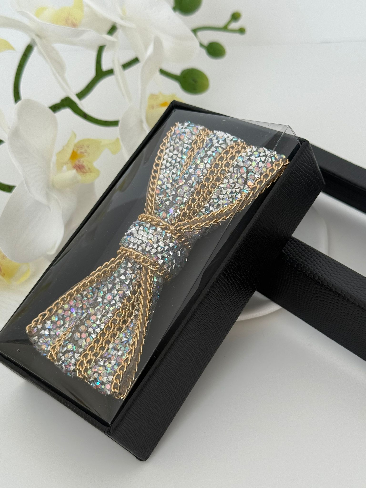 Luxury Crystal & Gold Chain Statement Bow Tie