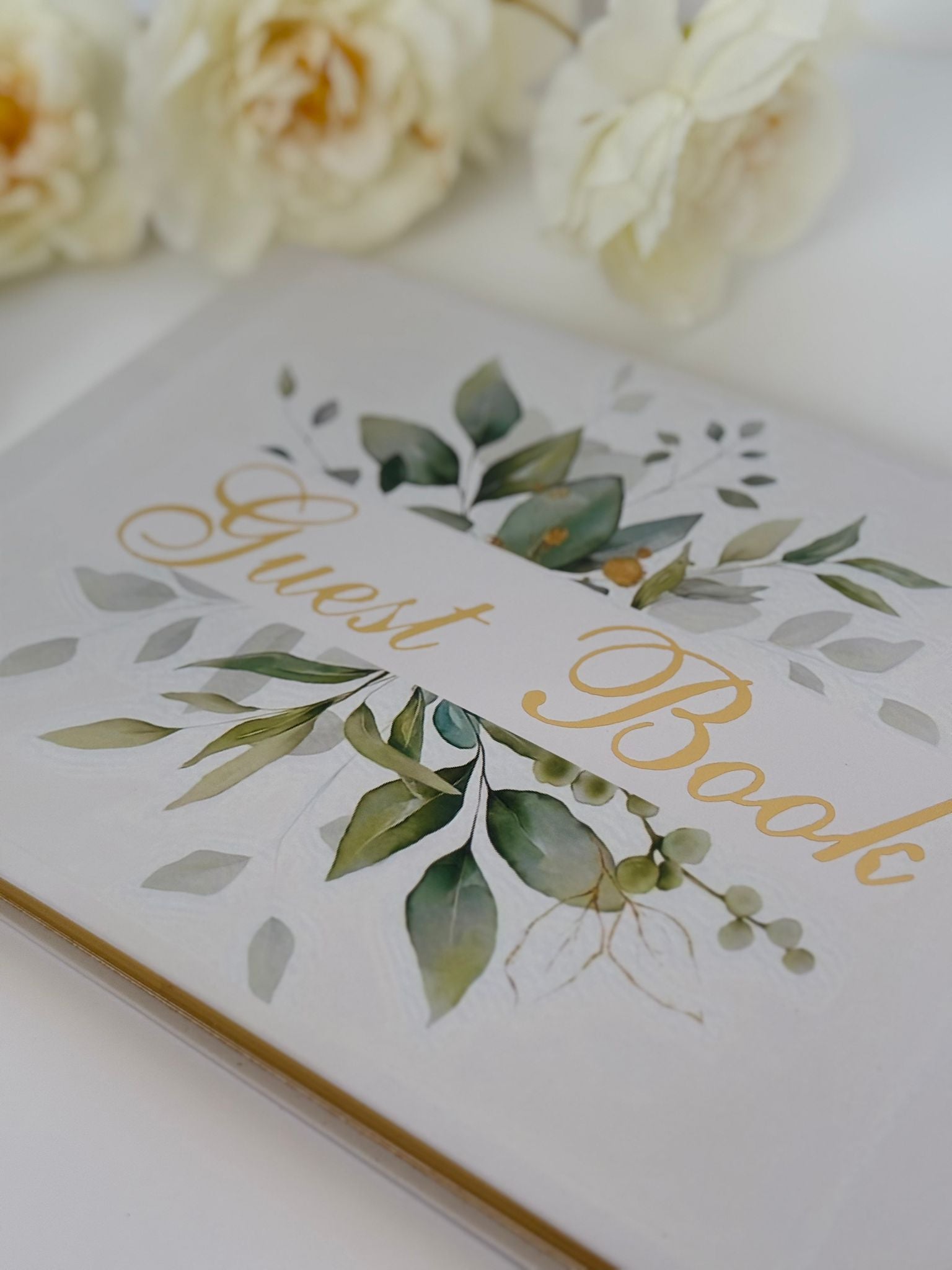 Elegant Wedding Guest Book – Gold Leaf Design