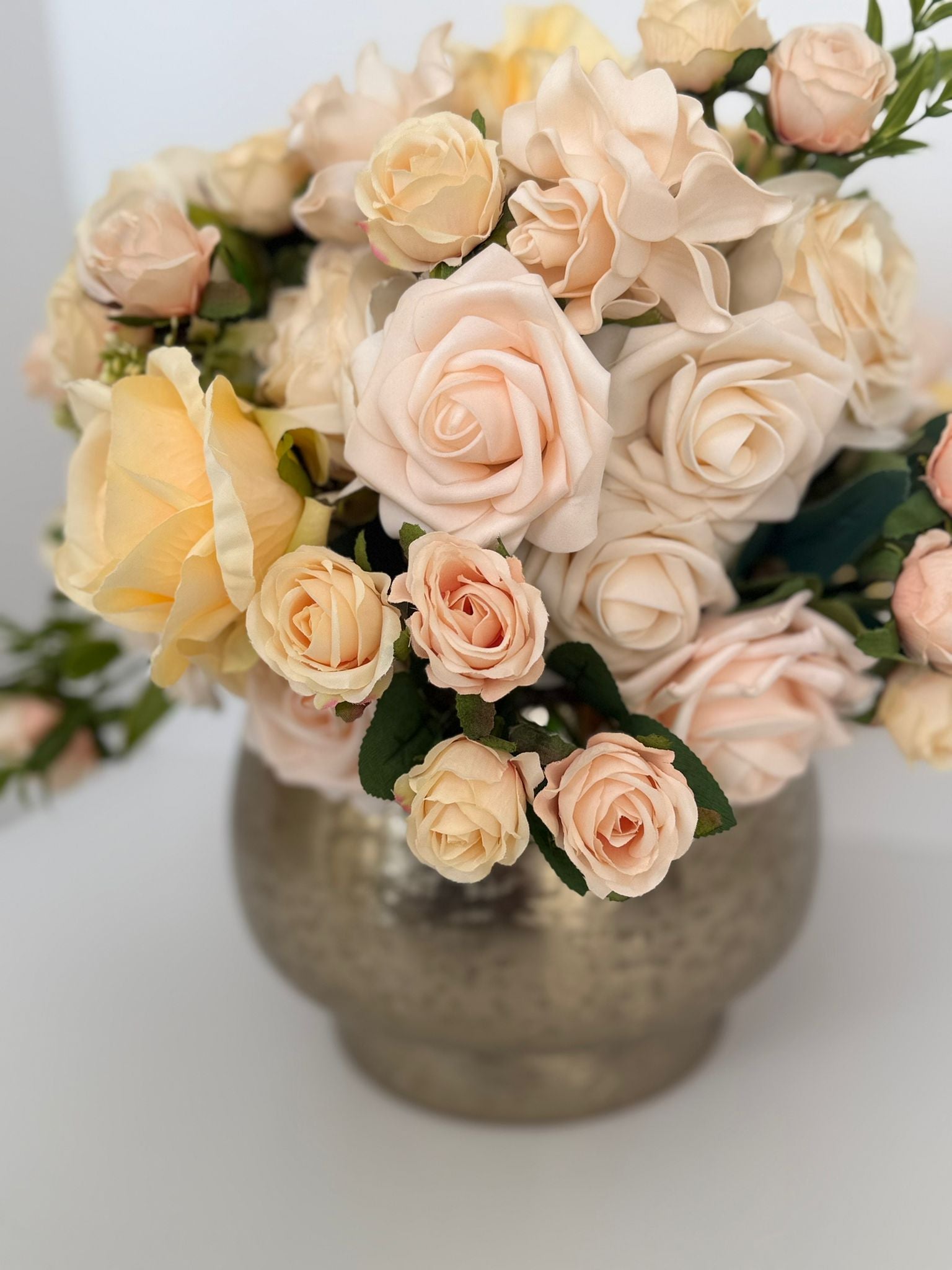 Elegant Rose Floral Centerpiece with Gold Vase