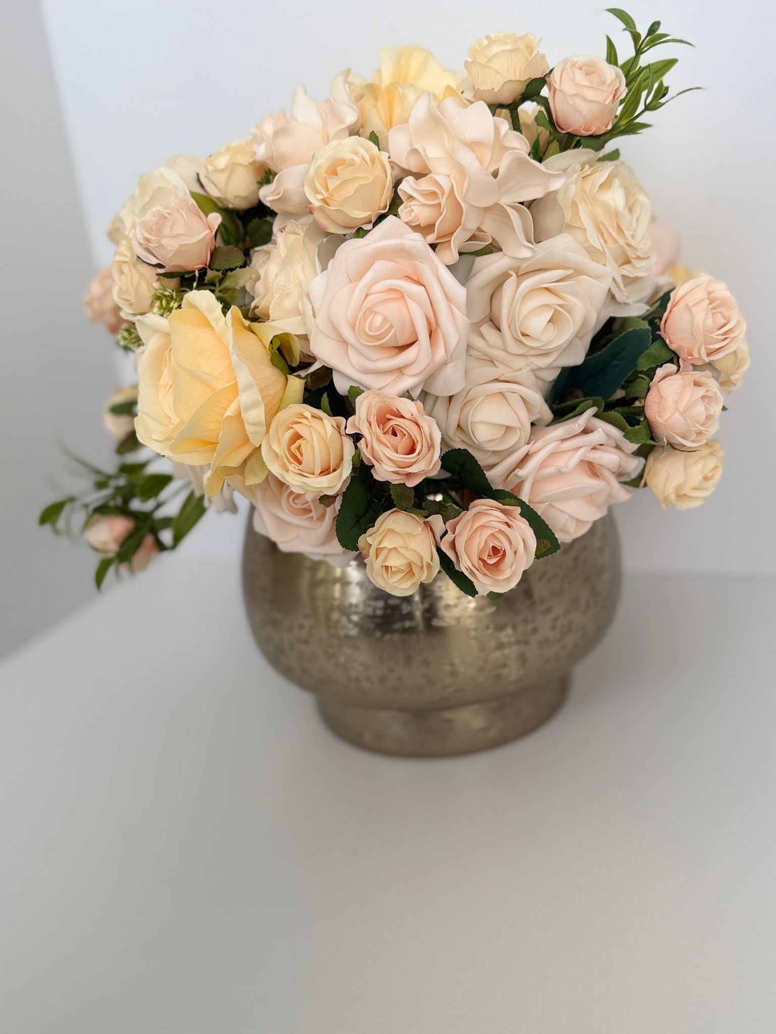 Elegant Rose Floral Centerpiece with Gold Vase