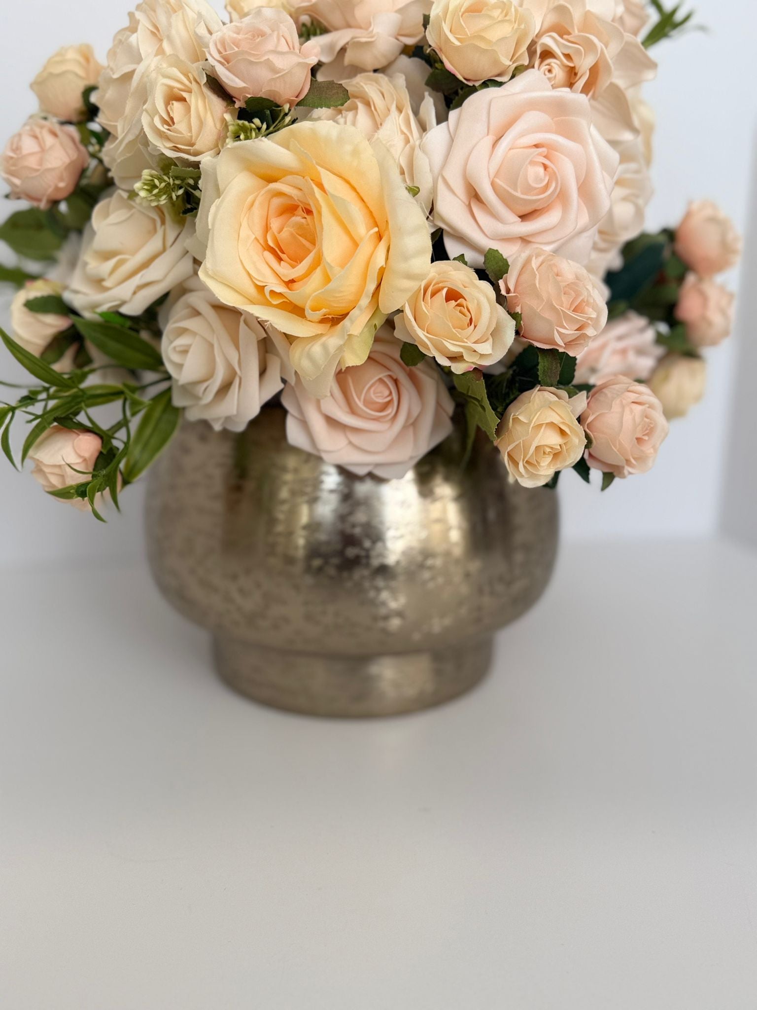 Elegant Rose Floral Centerpiece with Gold Vase
