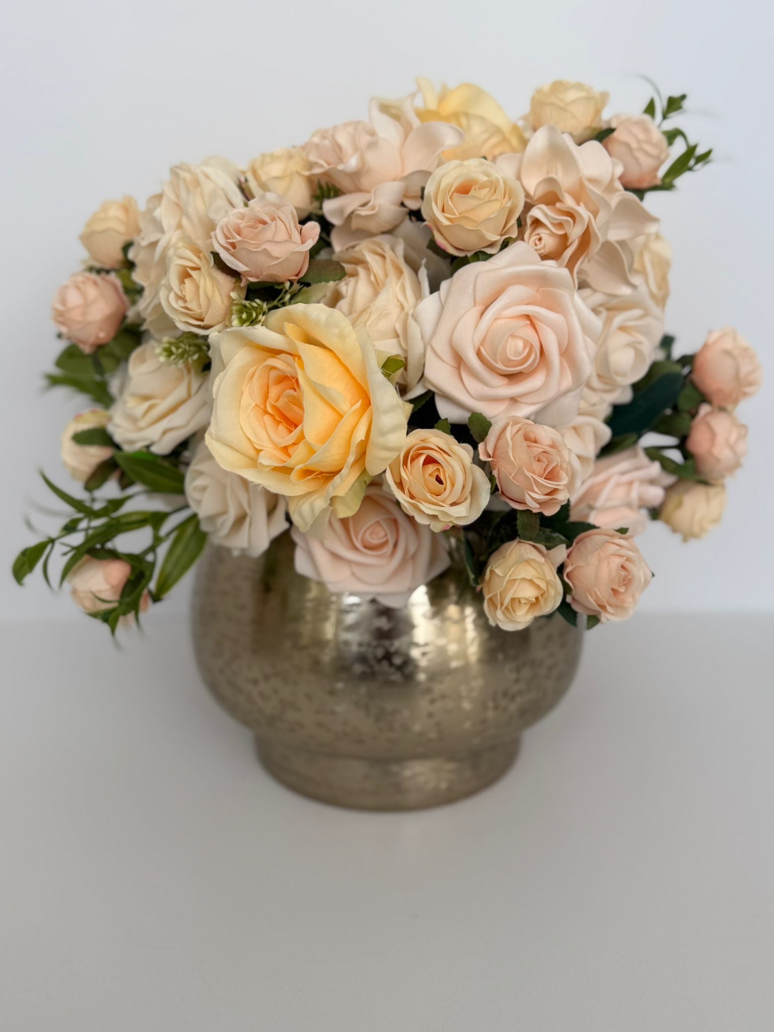 Elegant Rose Floral Centerpiece with Gold Vase