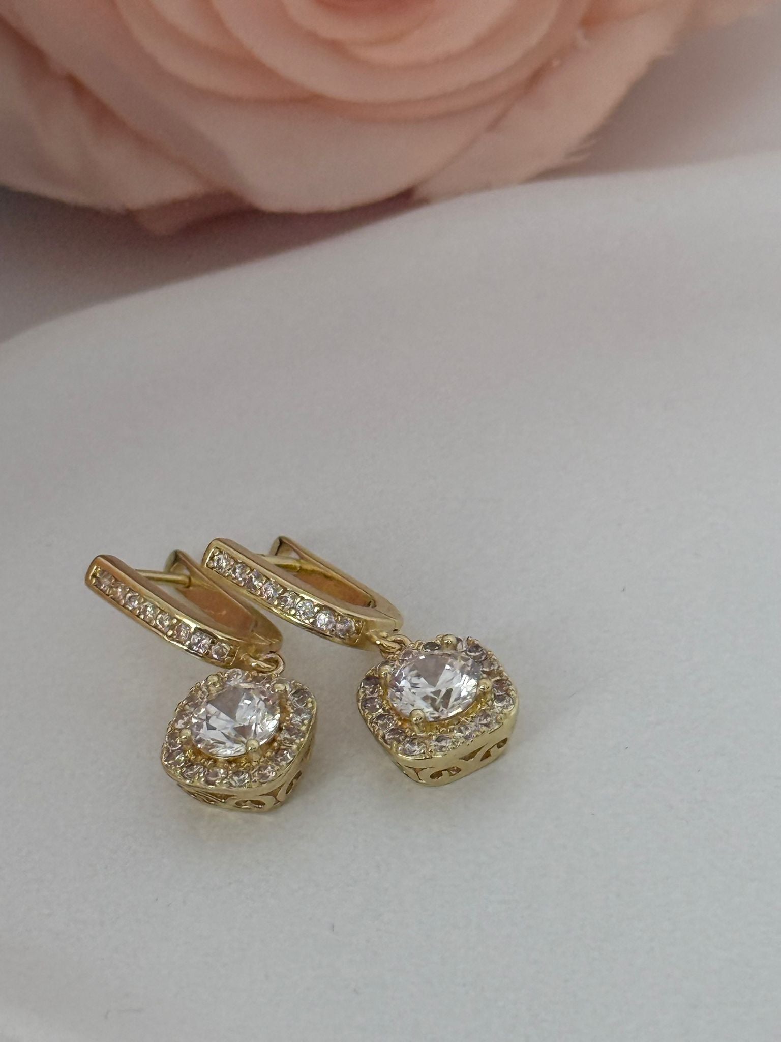 Elegant Gold Crystal Halo Drop Earrings