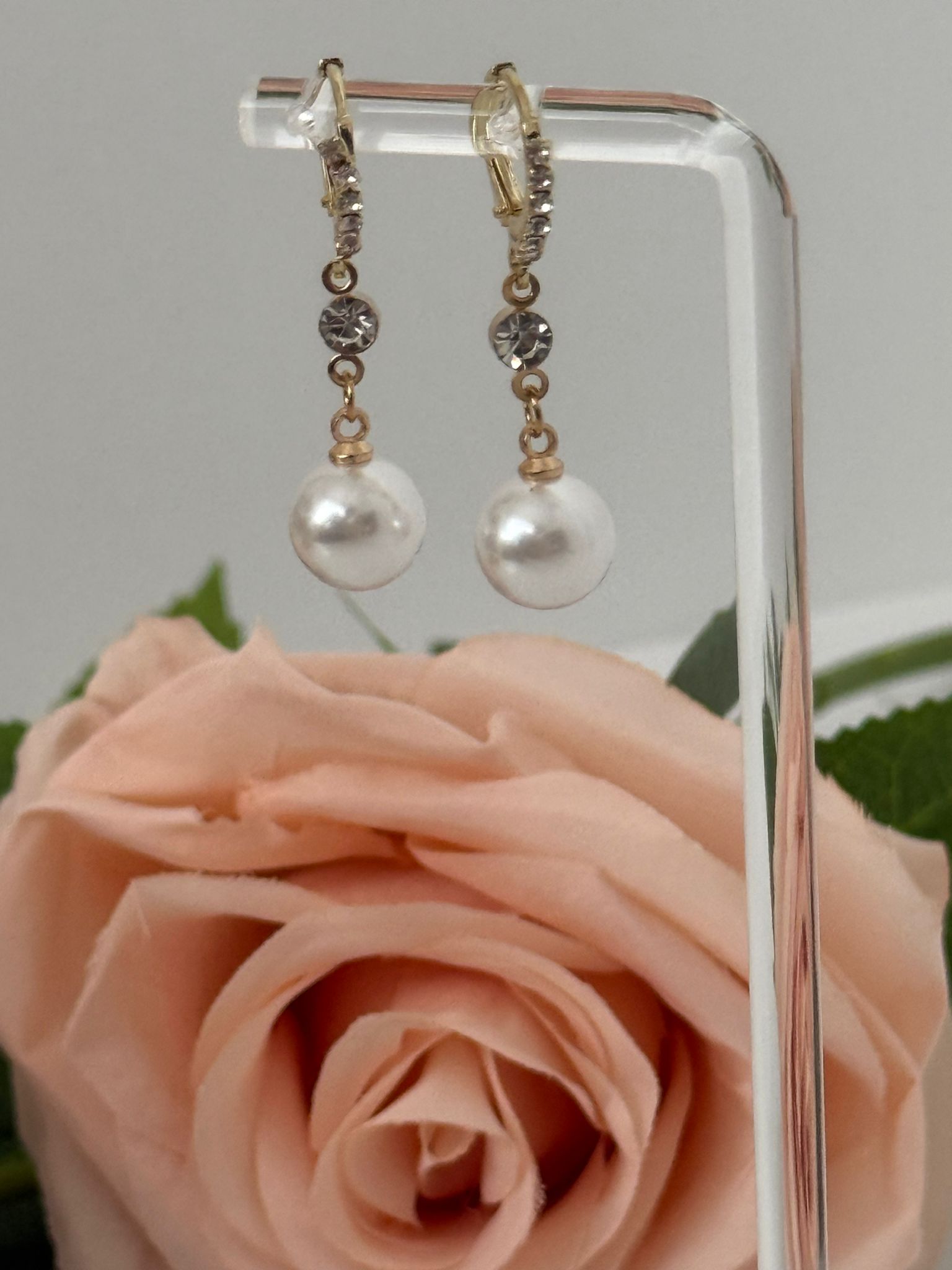 Elegant Gold Pearl Drop Earrings with Crystal Accent