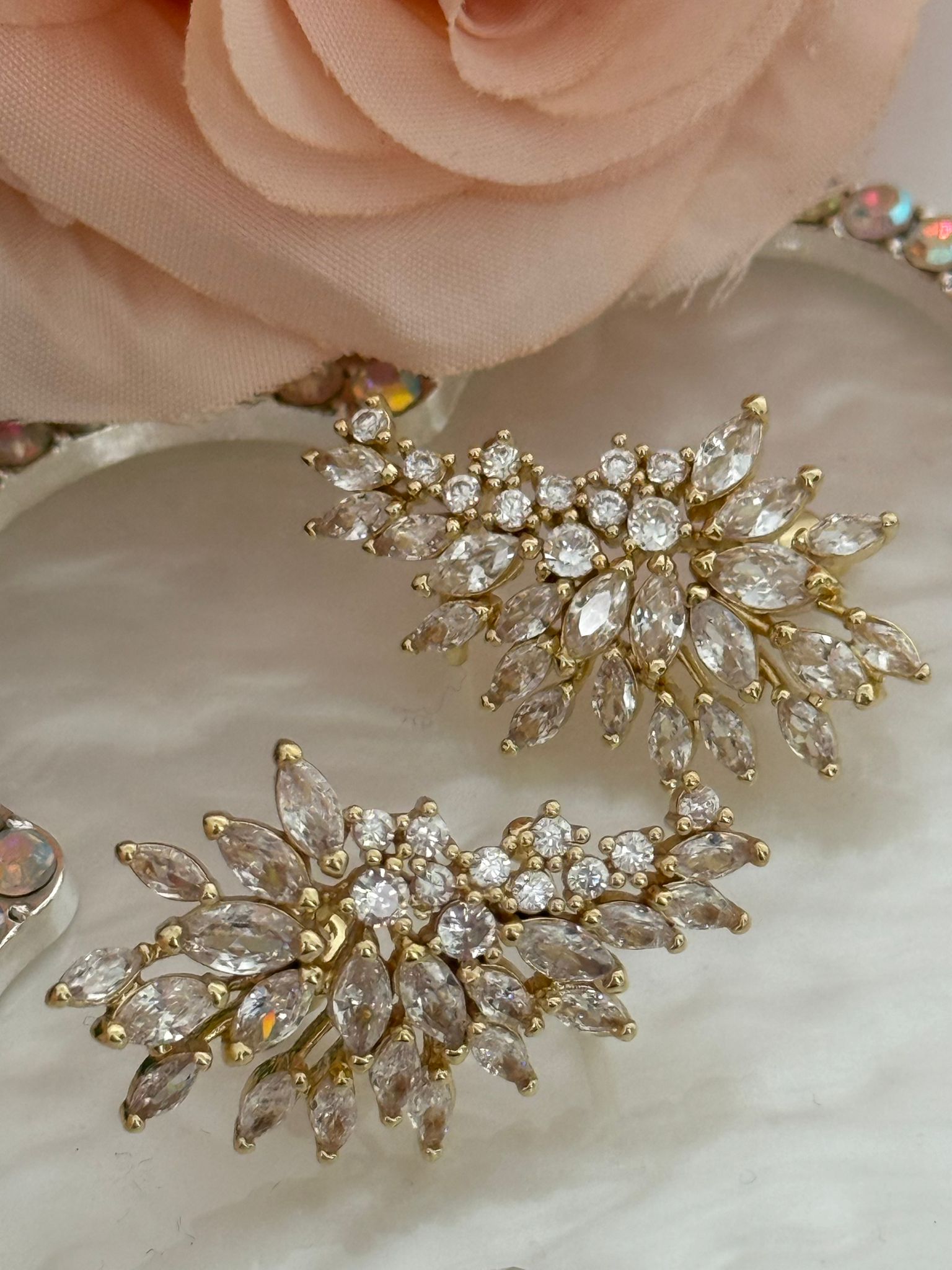 Gold Crystal Leaf Statement Earrings