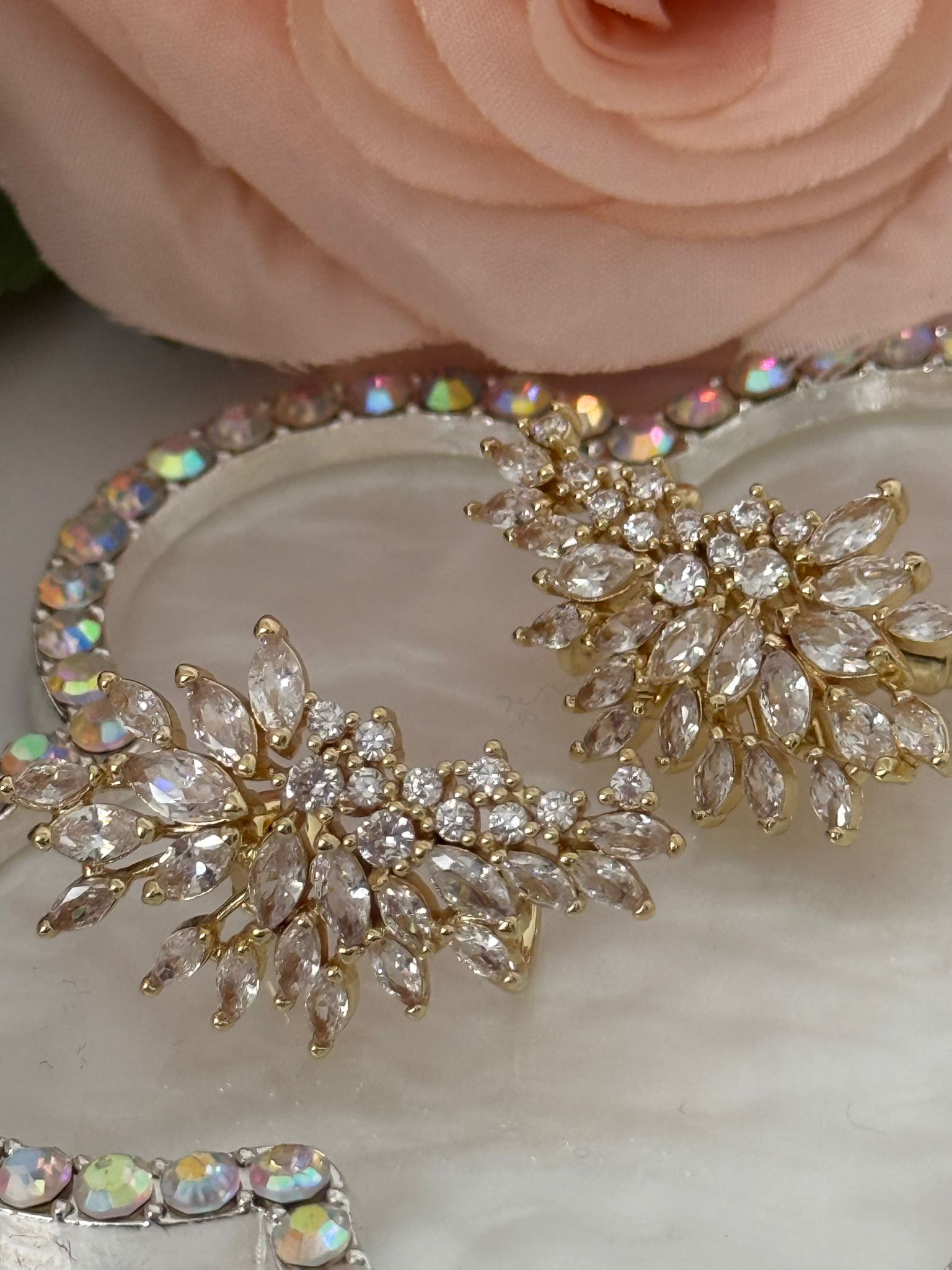 Gold Crystal Leaf Statement Earrings