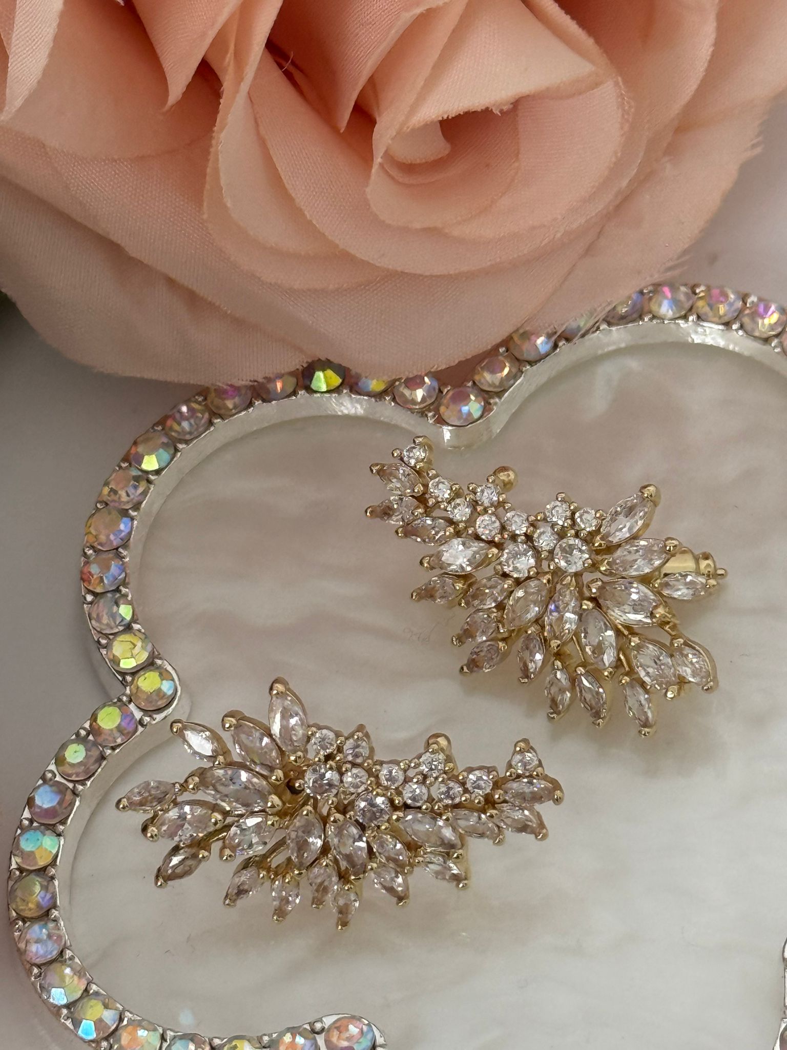 Gold Crystal Leaf Statement Earrings