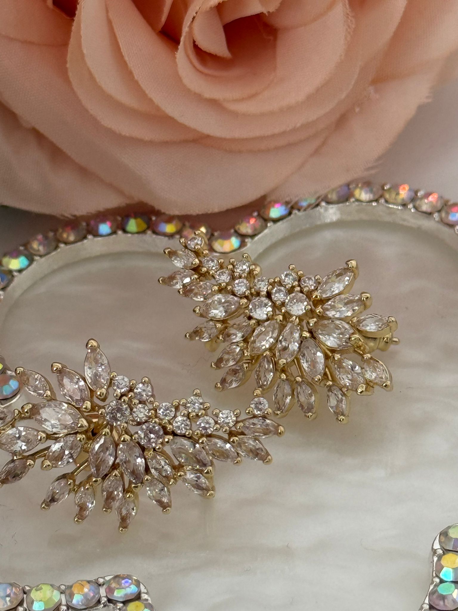 Gold Crystal Leaf Statement Earrings