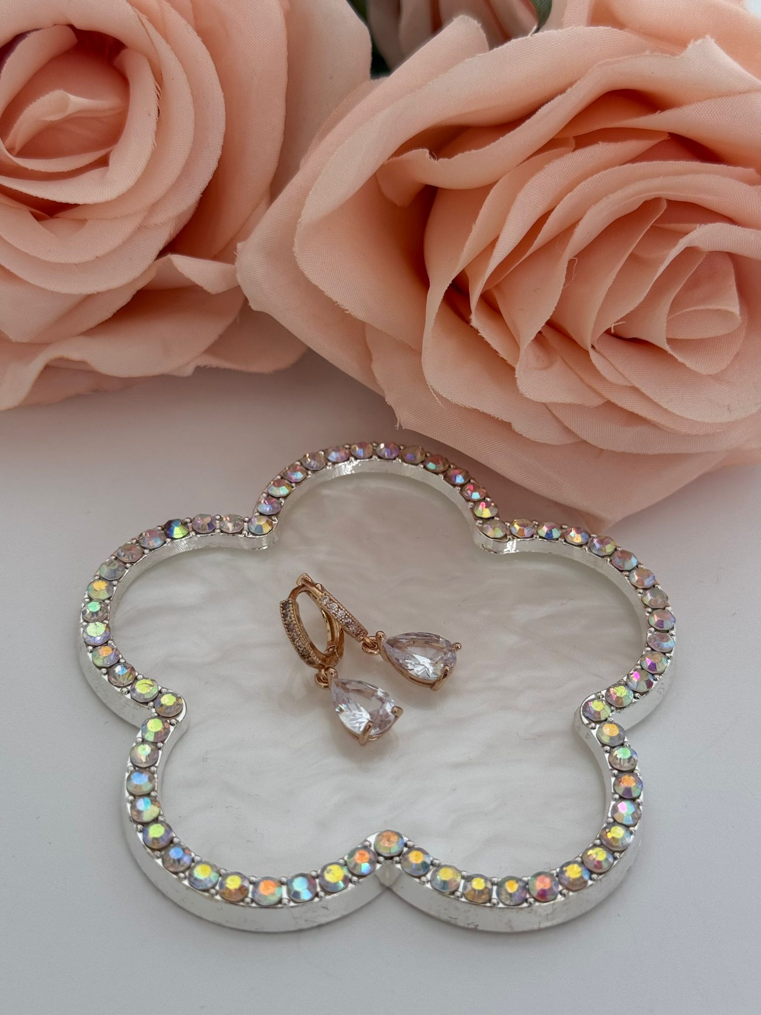 Gold Pavé Hoop Teardrop Crystal Earrings