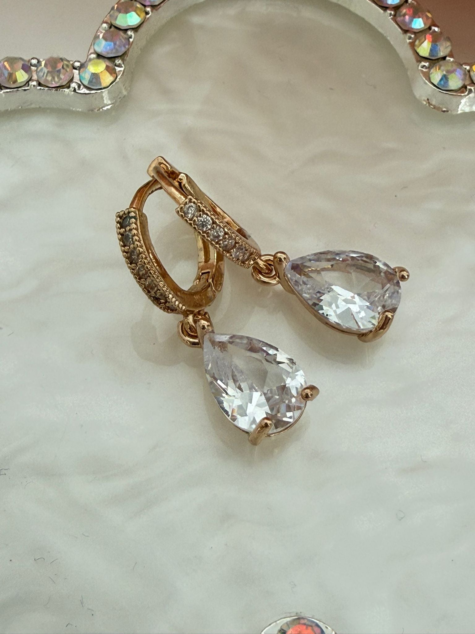 Gold Pavé Hoop Teardrop Crystal Earrings