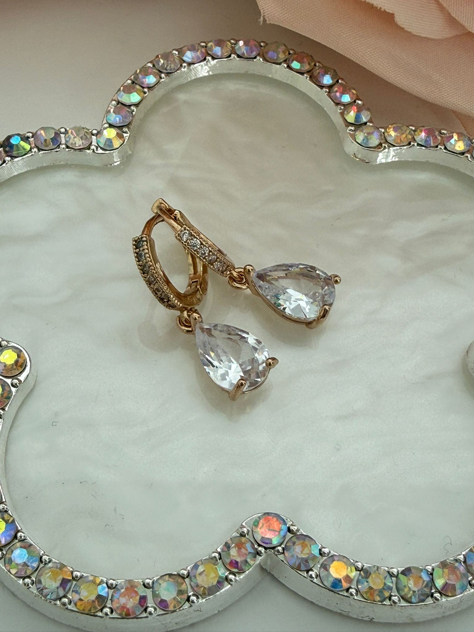 Gold Pavé Hoop Teardrop Crystal Earrings