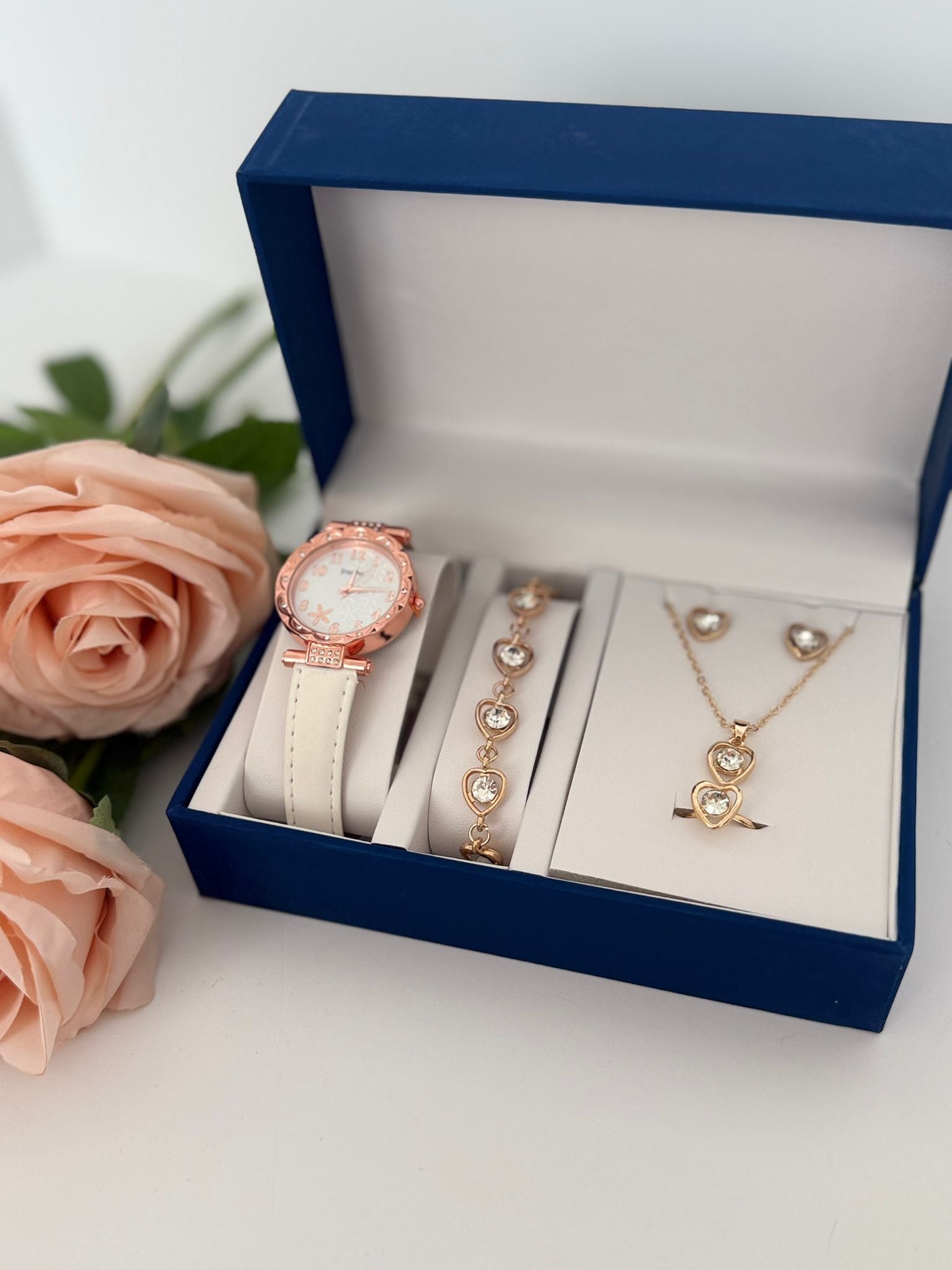 Romantic Heart Watch & Jewelry Gift Set (4-Piece Bundle)