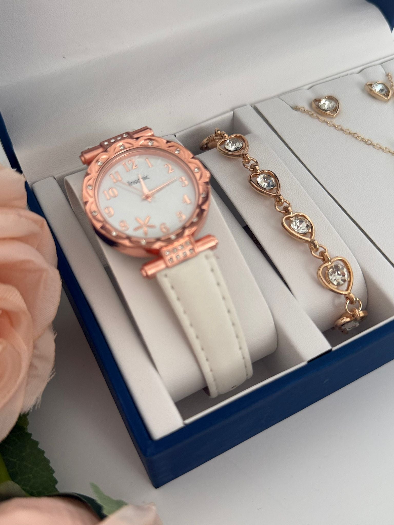 Romantic Heart Watch & Jewelry Gift Set (4-Piece Bundle)