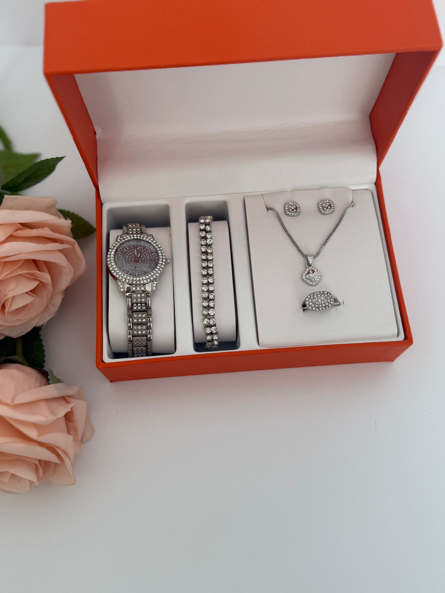 Luxury Crystal Watch & Jewelry Set (5-Piece Glam Set)