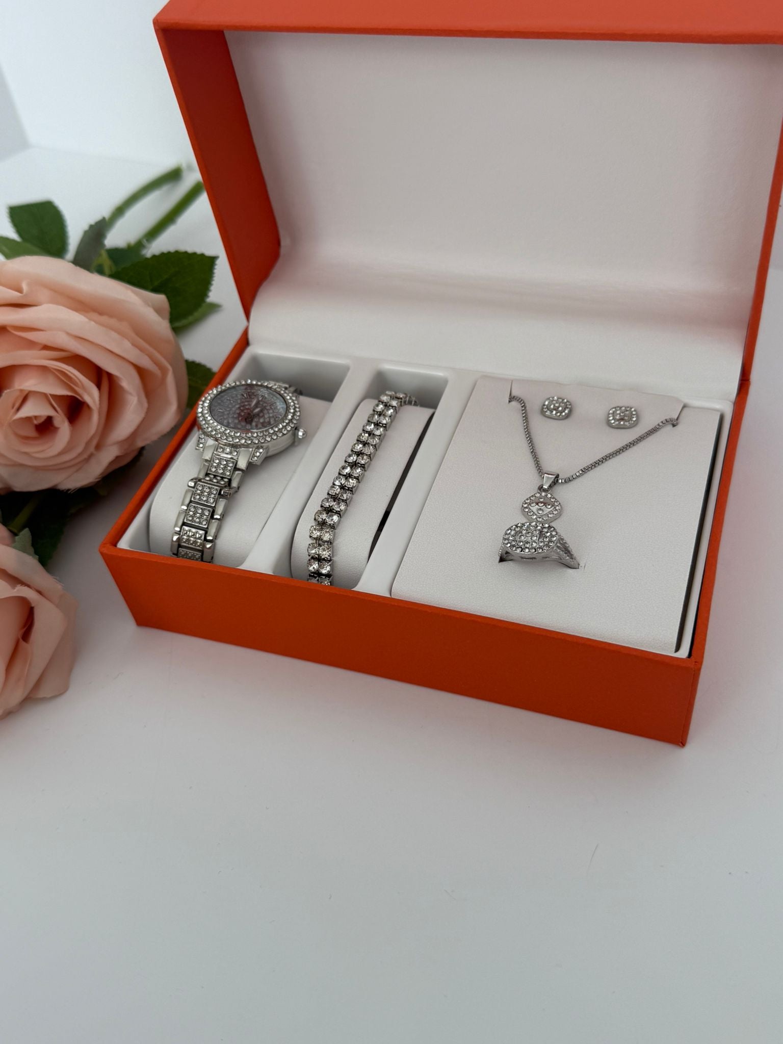 Luxury Crystal Watch & Jewelry Set (5-Piece Glam Set)