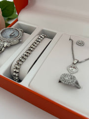 Luxury Crystal Watch & Jewelry Set (5-Piece Glam Set)