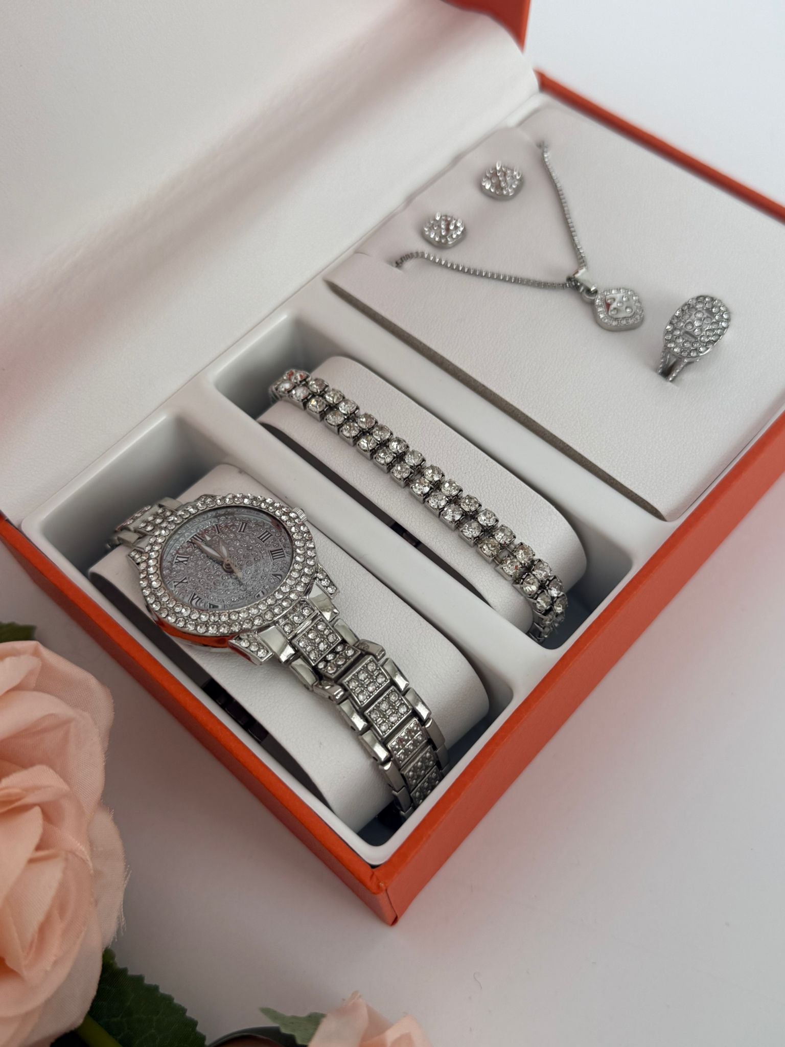 Luxury Crystal Watch & Jewelry Set (5-Piece Glam Set)
