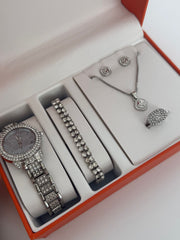 Luxury Crystal Watch & Jewelry Set (5-Piece Glam Set)