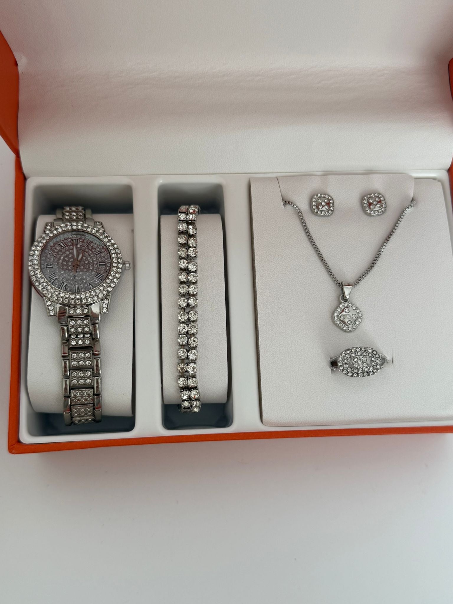Luxury Crystal Watch & Jewelry Set (5-Piece Glam Set)