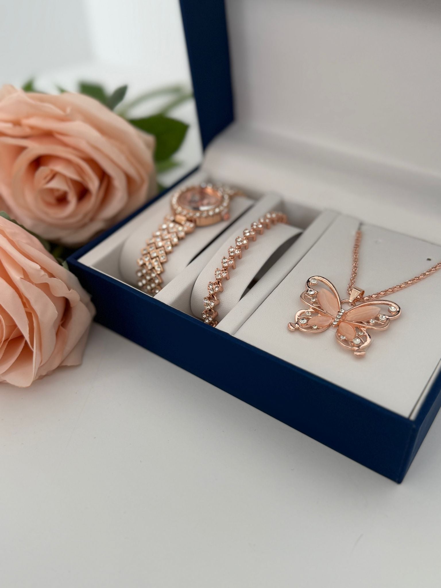 Rose Gold Butterfly Watch & Jewelry Set (Elegant Gift Set)