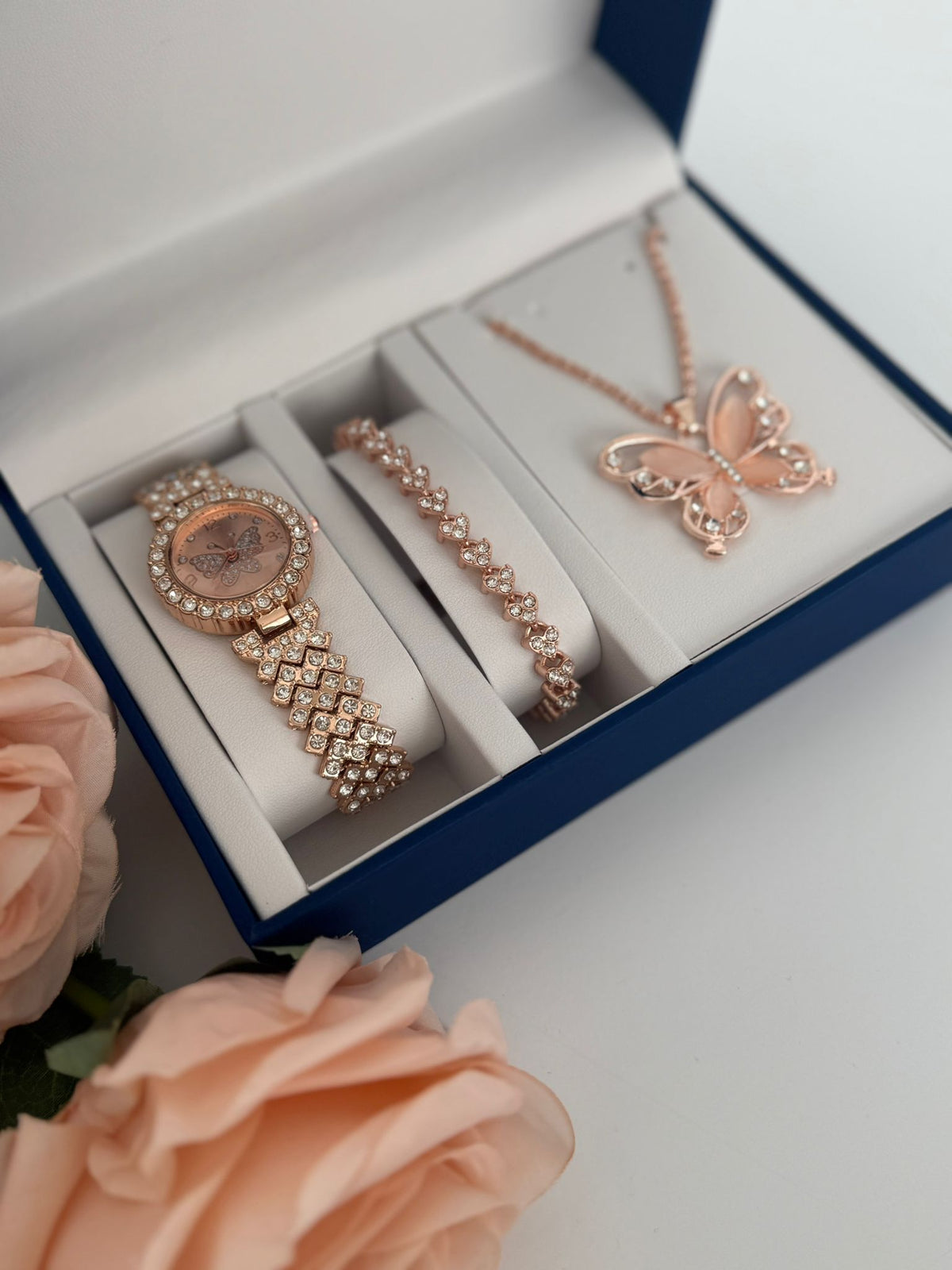 Rose Gold Butterfly Watch & Jewelry Set (Elegant Gift Set)