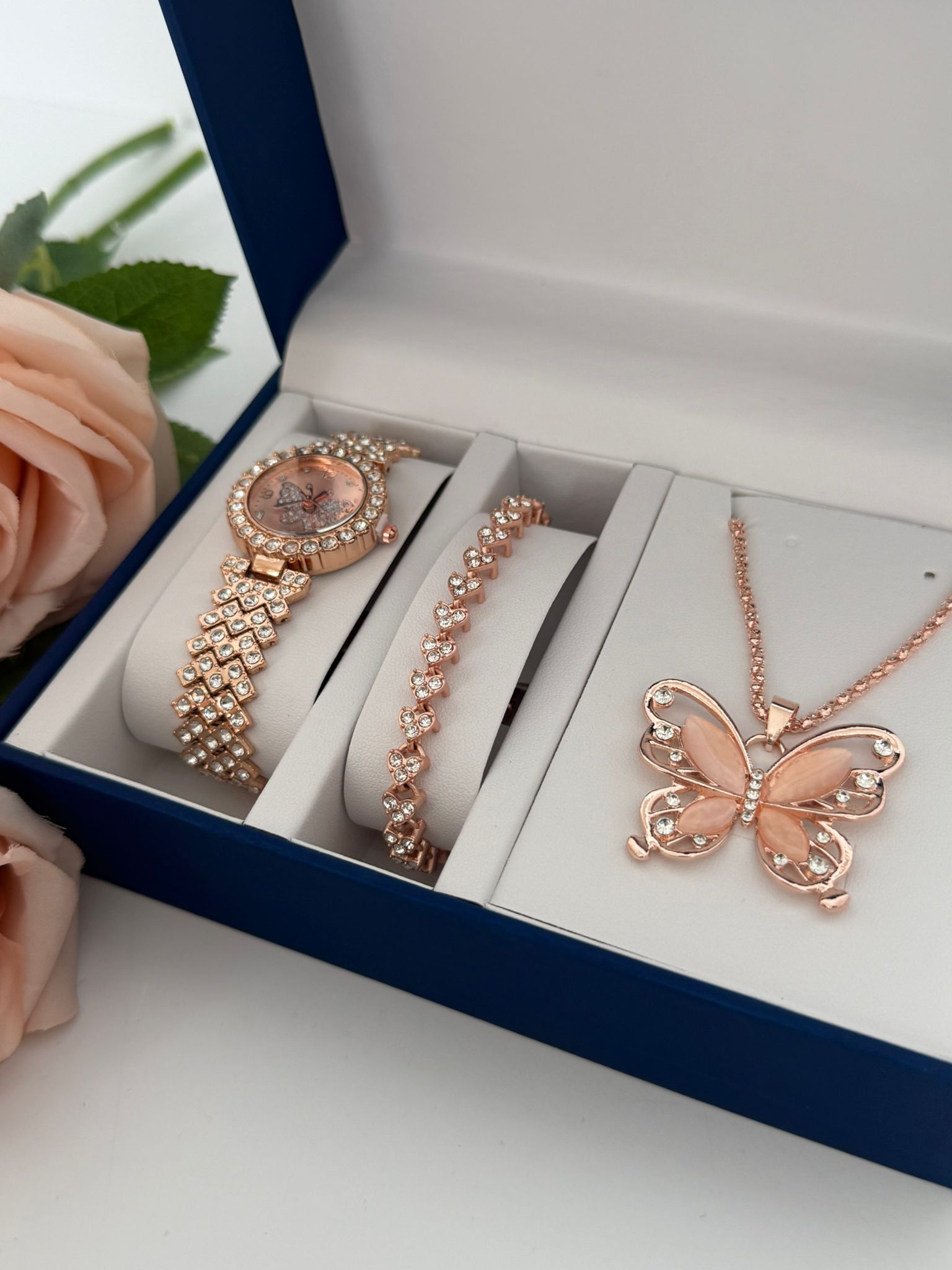 Rose Gold Butterfly Watch & Jewelry Set (Elegant Gift Set)