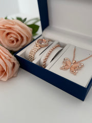Rose Gold Butterfly Watch & Jewelry Set (Elegant Gift Set)