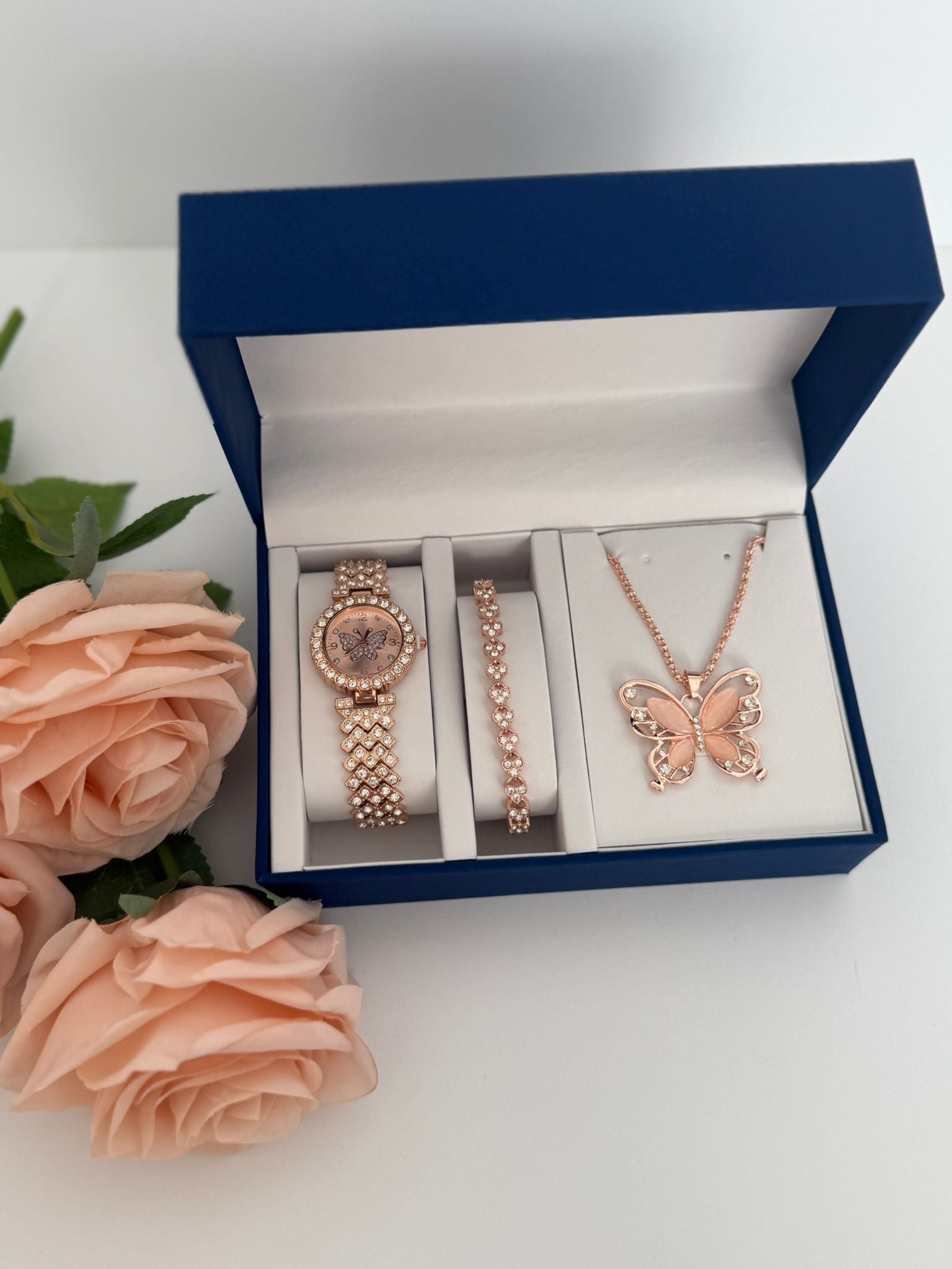 Rose Gold Butterfly Watch & Jewelry Set (Elegant Gift Set)