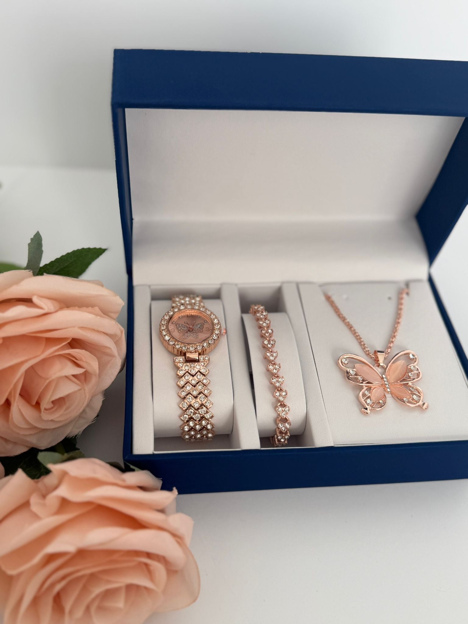 Rose Gold Butterfly Watch & Jewelry Set (Elegant Gift Set)
