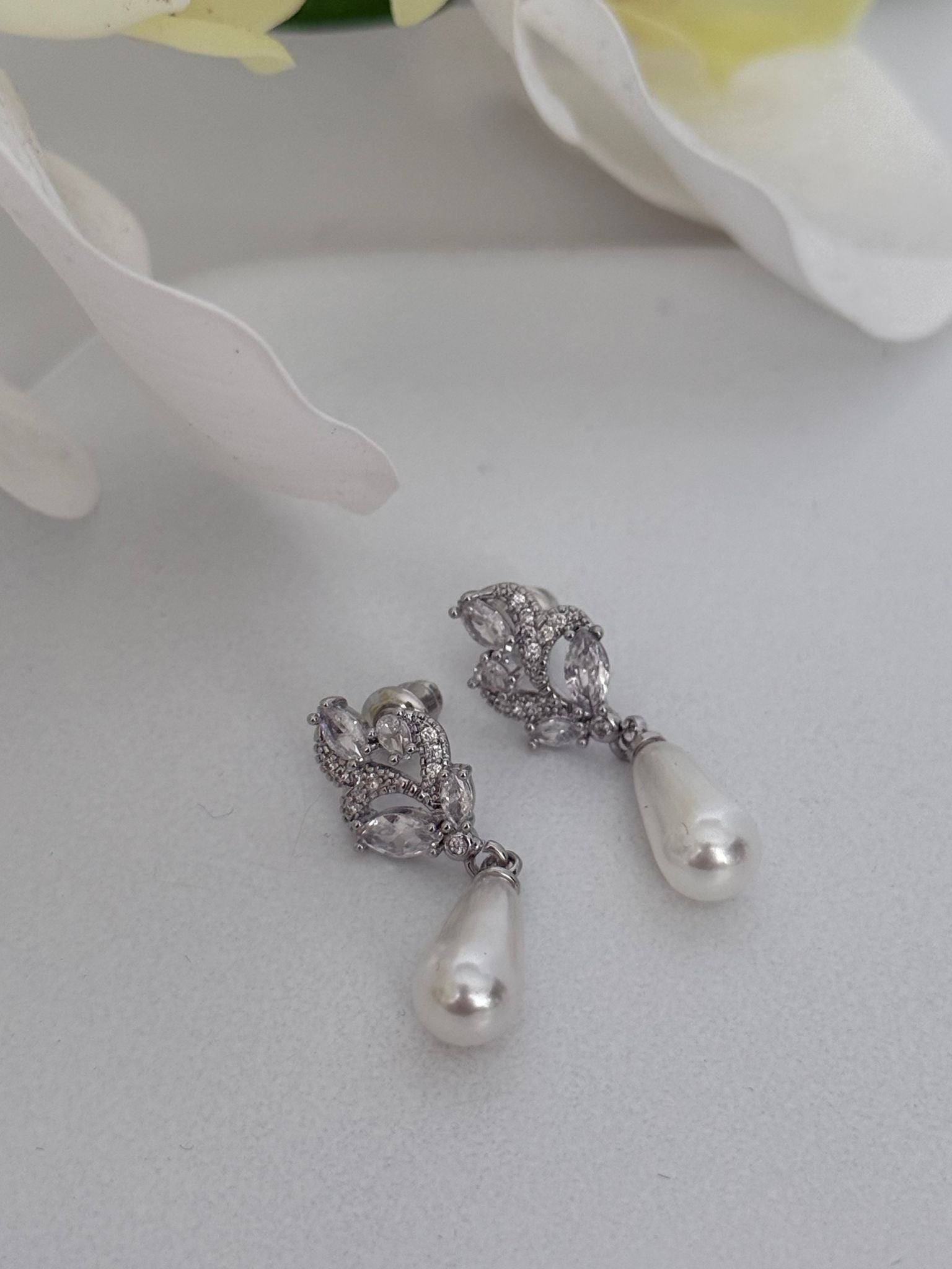 Elegant Pearl Drop Earrings – Crystal Bridal & Formal Jewelry