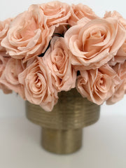 Blush Faux Rose Arrangement in Gold Vase – Elegant Floral Home Decor Centerpiece