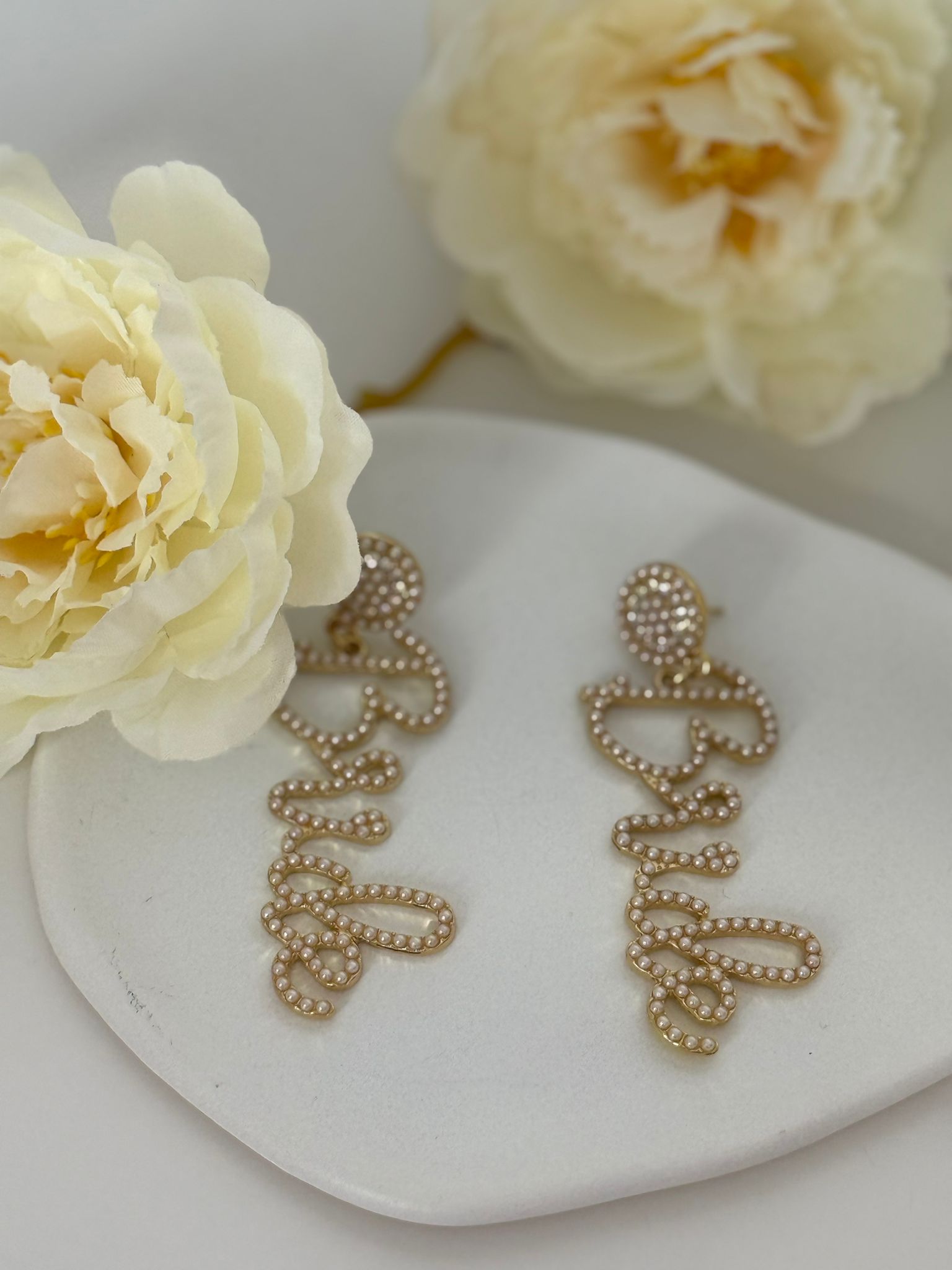 Golden Rhinestone “Bride” Statement Earrings