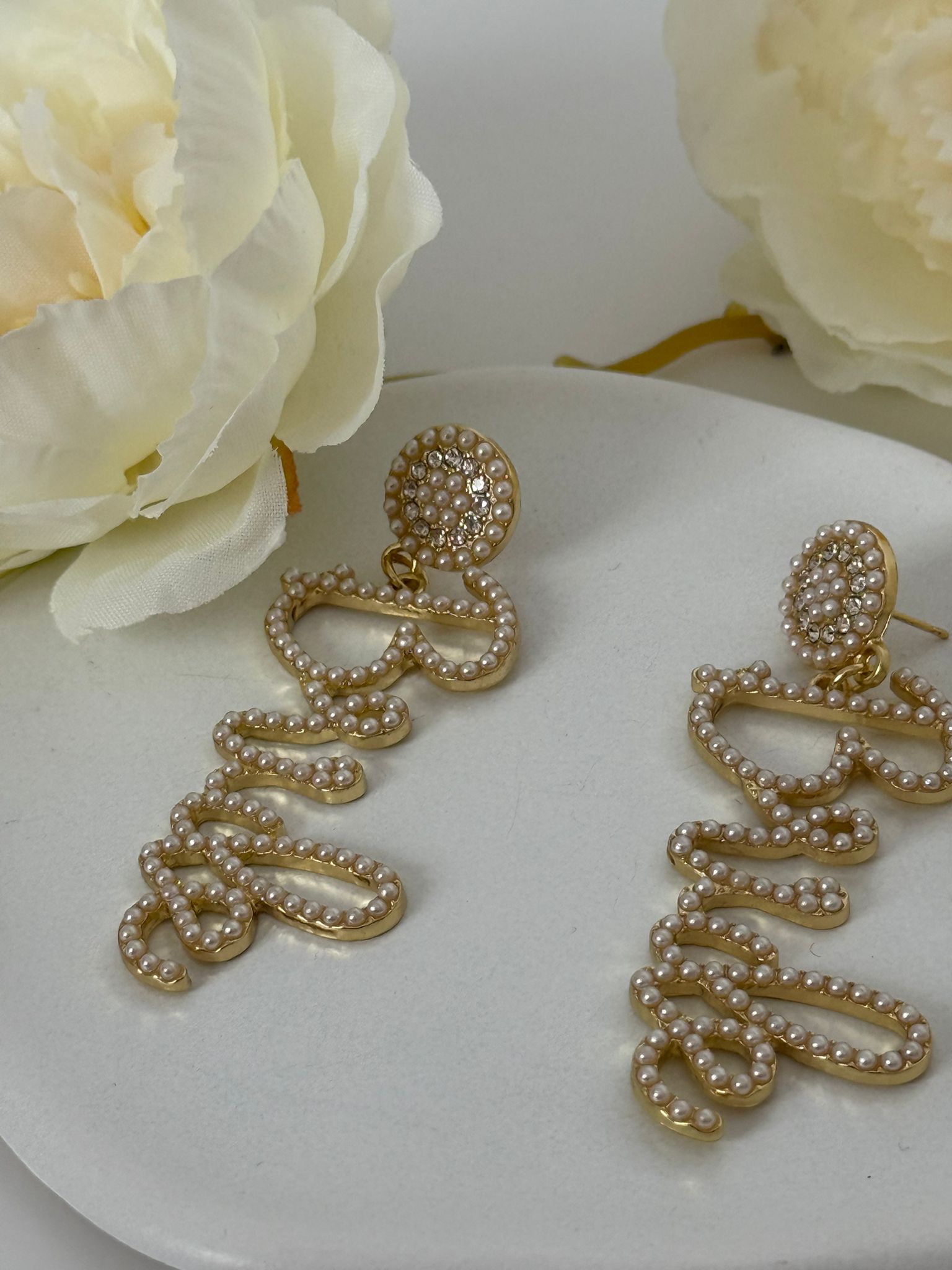 Golden Rhinestone “Bride” Statement Earrings