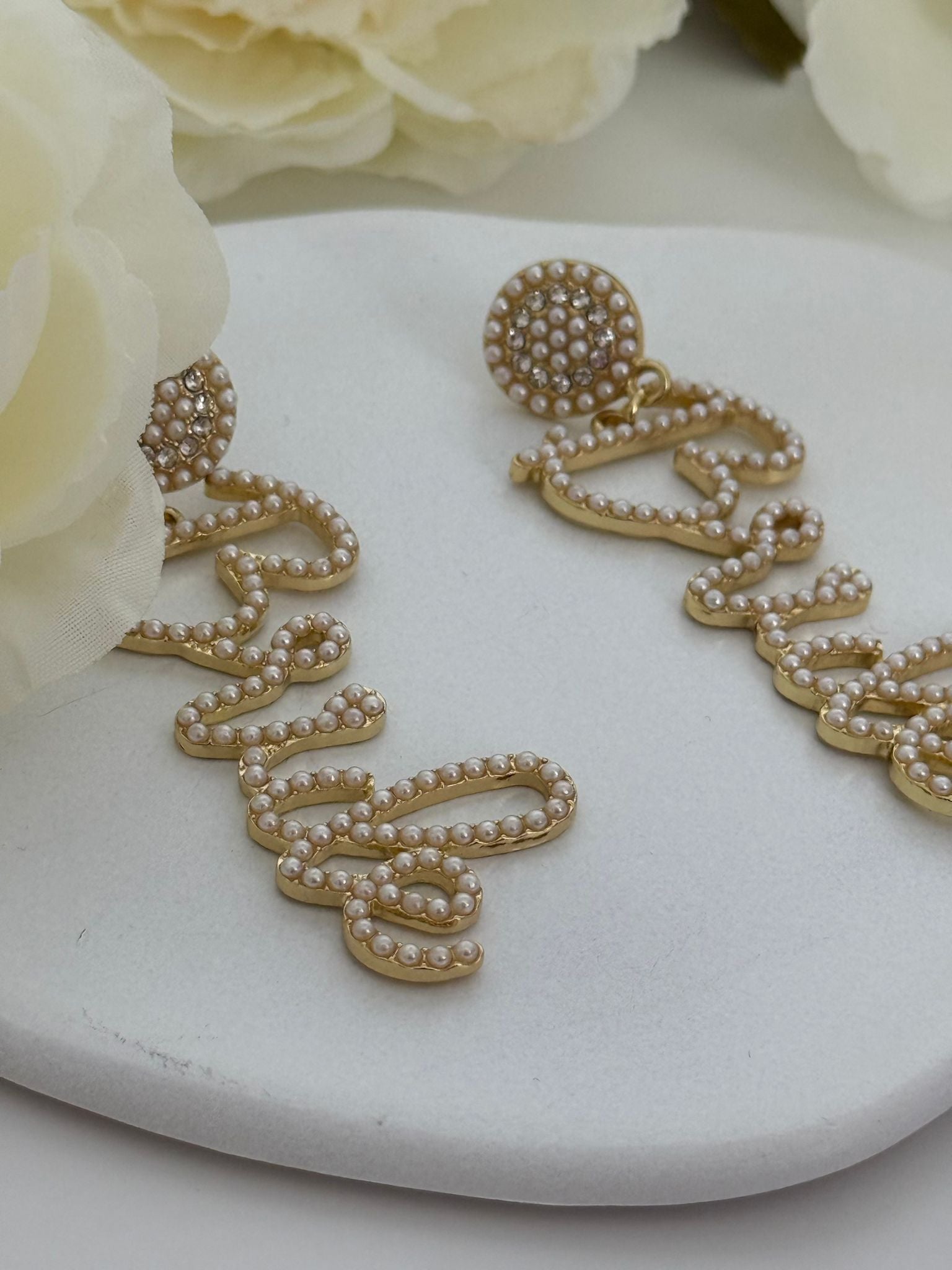 Golden Rhinestone “Bride” Statement Earrings