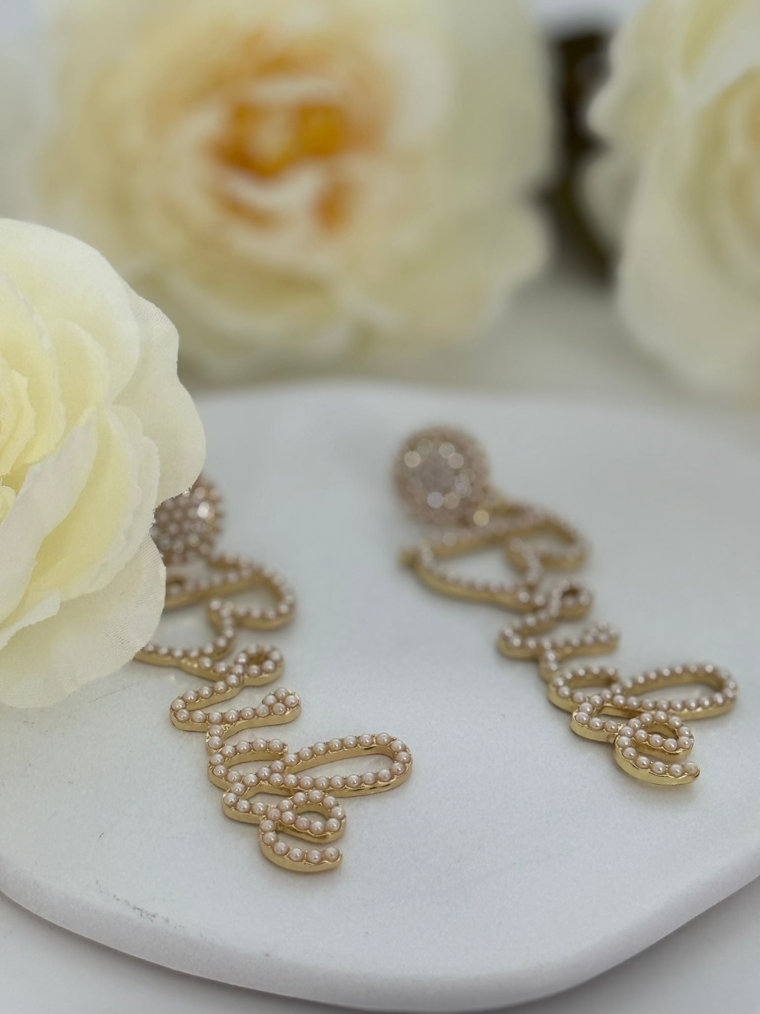 Golden Rhinestone “Bride” Statement Earrings