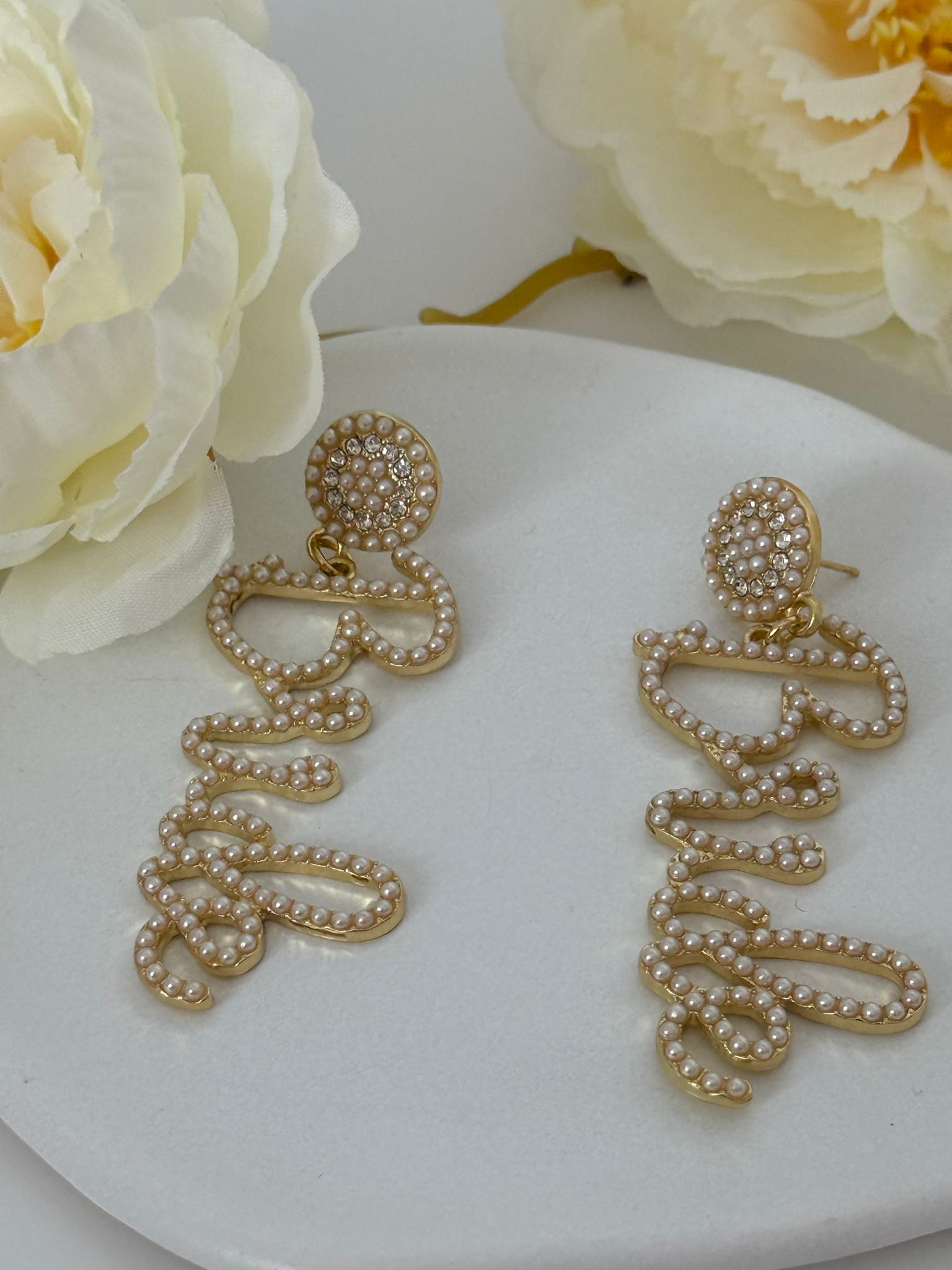 Golden Rhinestone “Bride” Statement Earrings