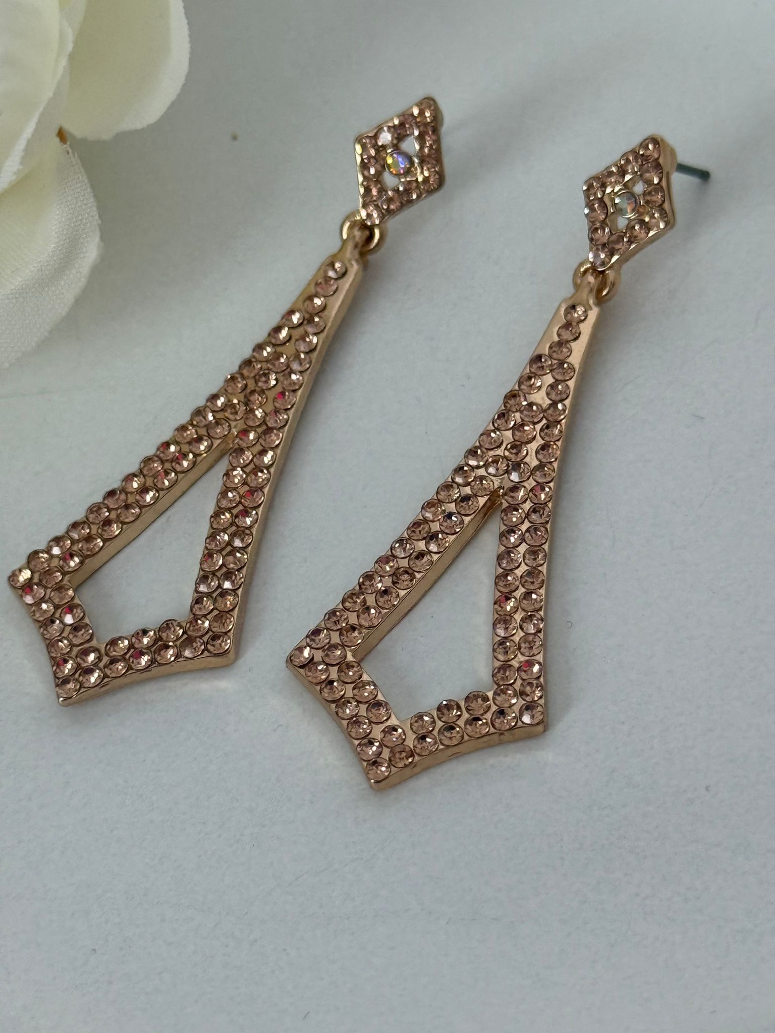 Golden Geometric Rhinestone Drop Earrings