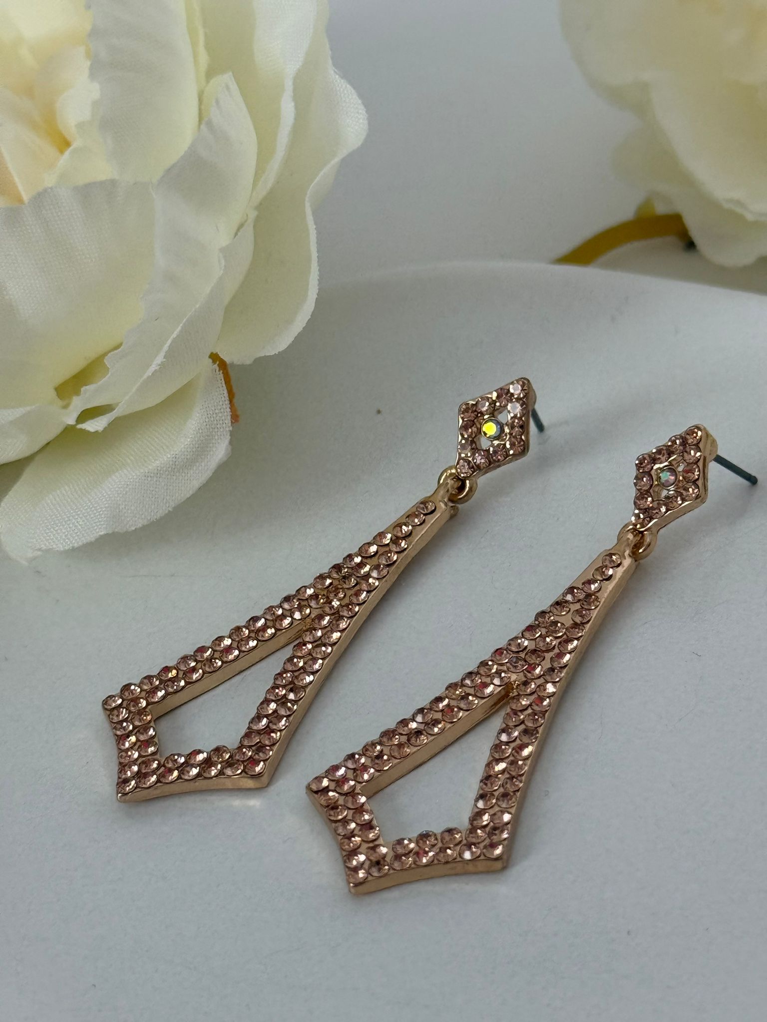 Golden Geometric Rhinestone Drop Earrings