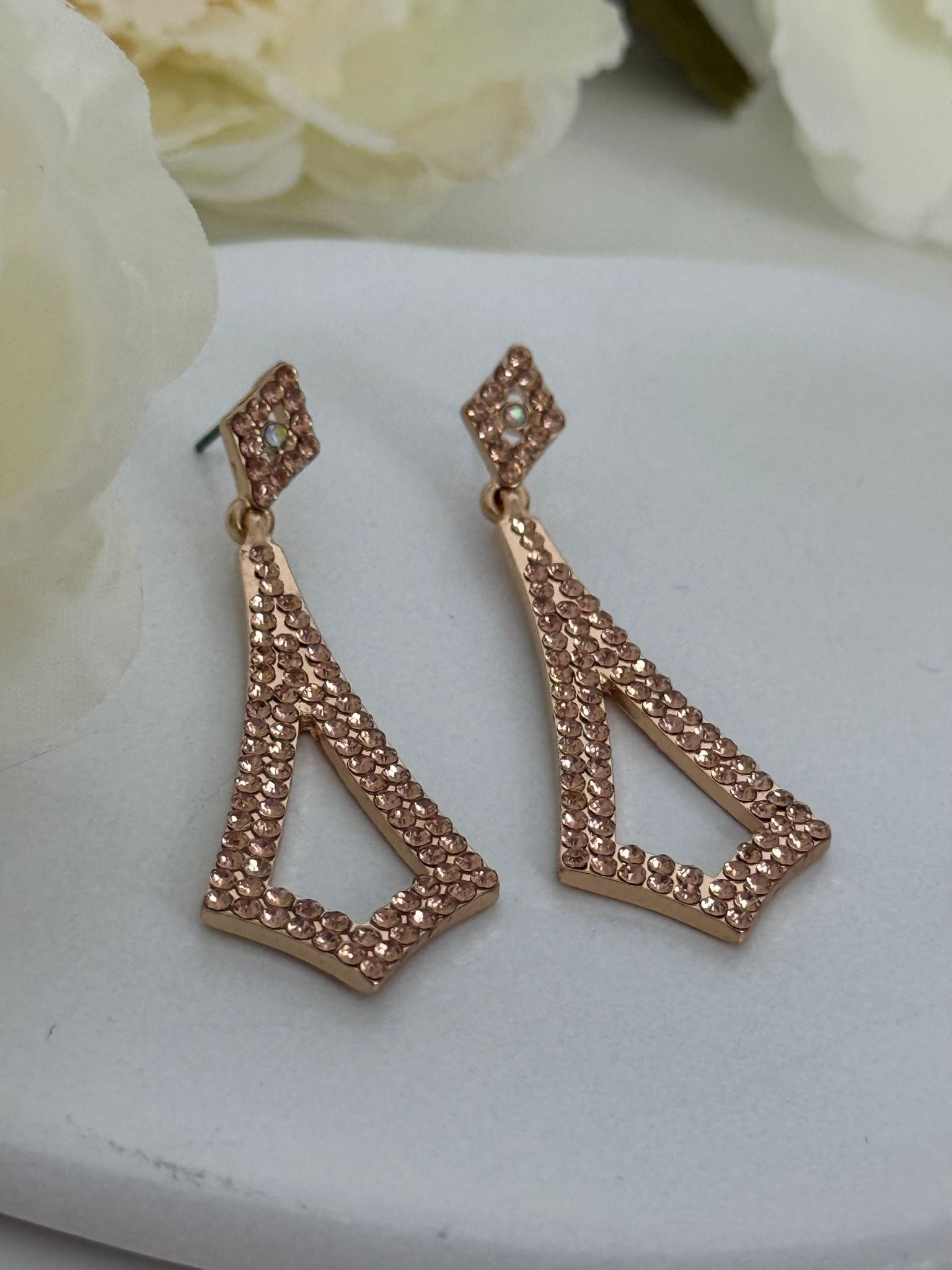 Golden Geometric Rhinestone Drop Earrings