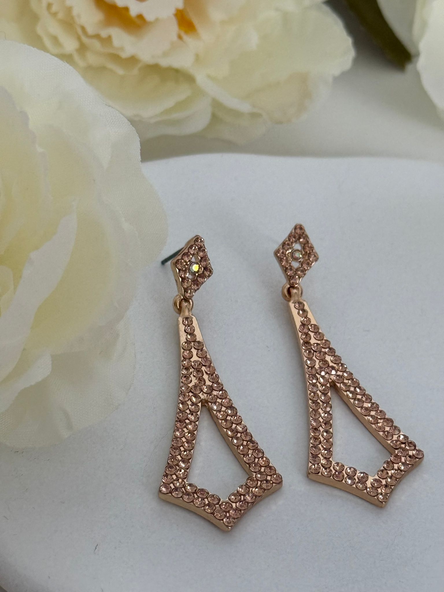 Golden Geometric Rhinestone Drop Earrings