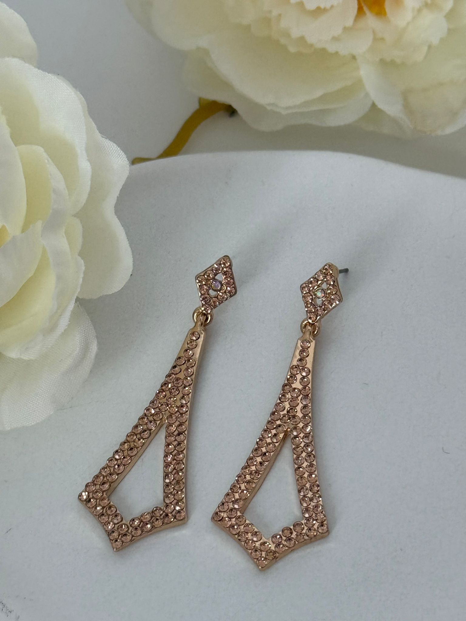 Golden Geometric Rhinestone Drop Earrings
