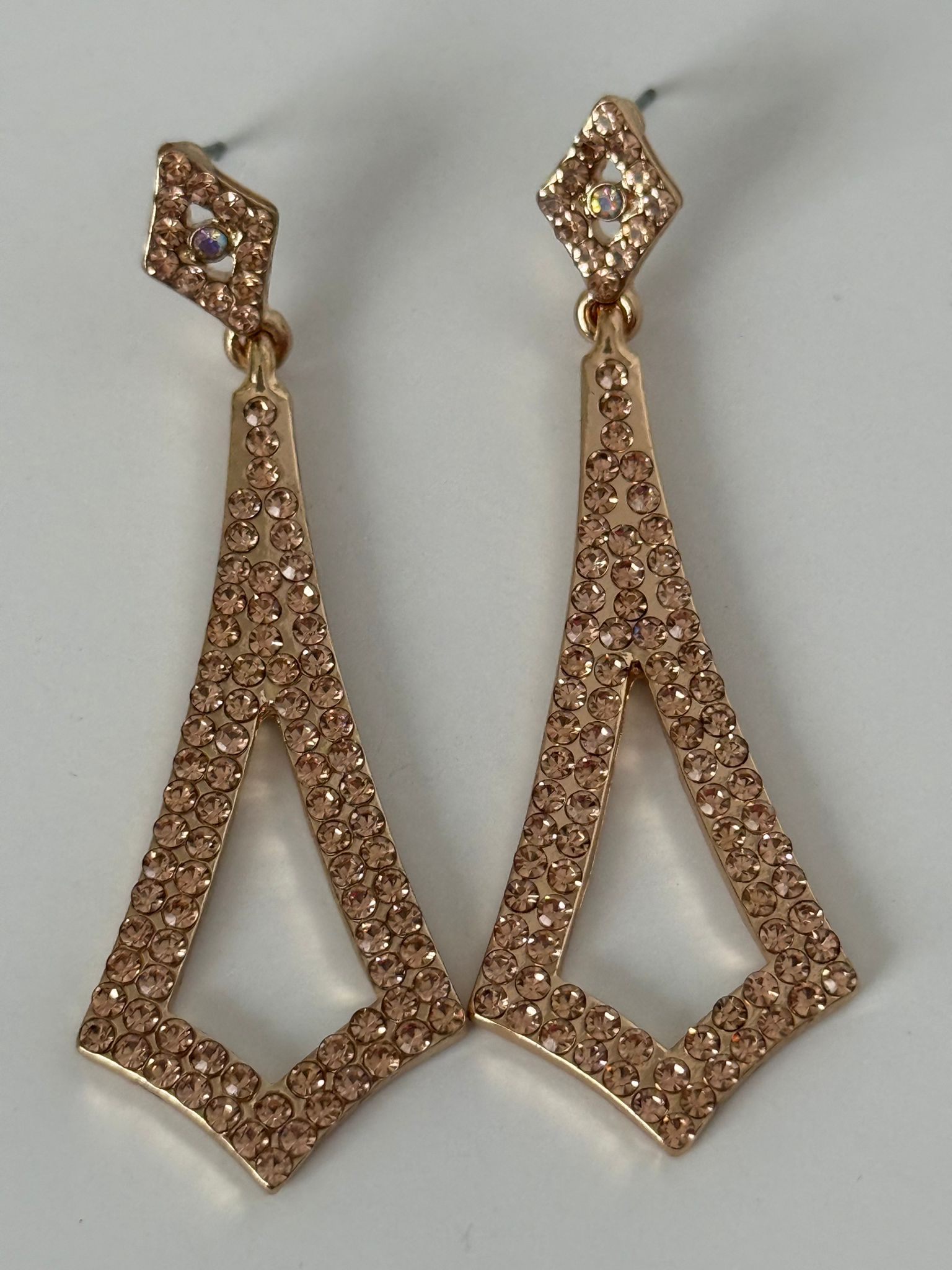 Golden Geometric Rhinestone Drop Earrings