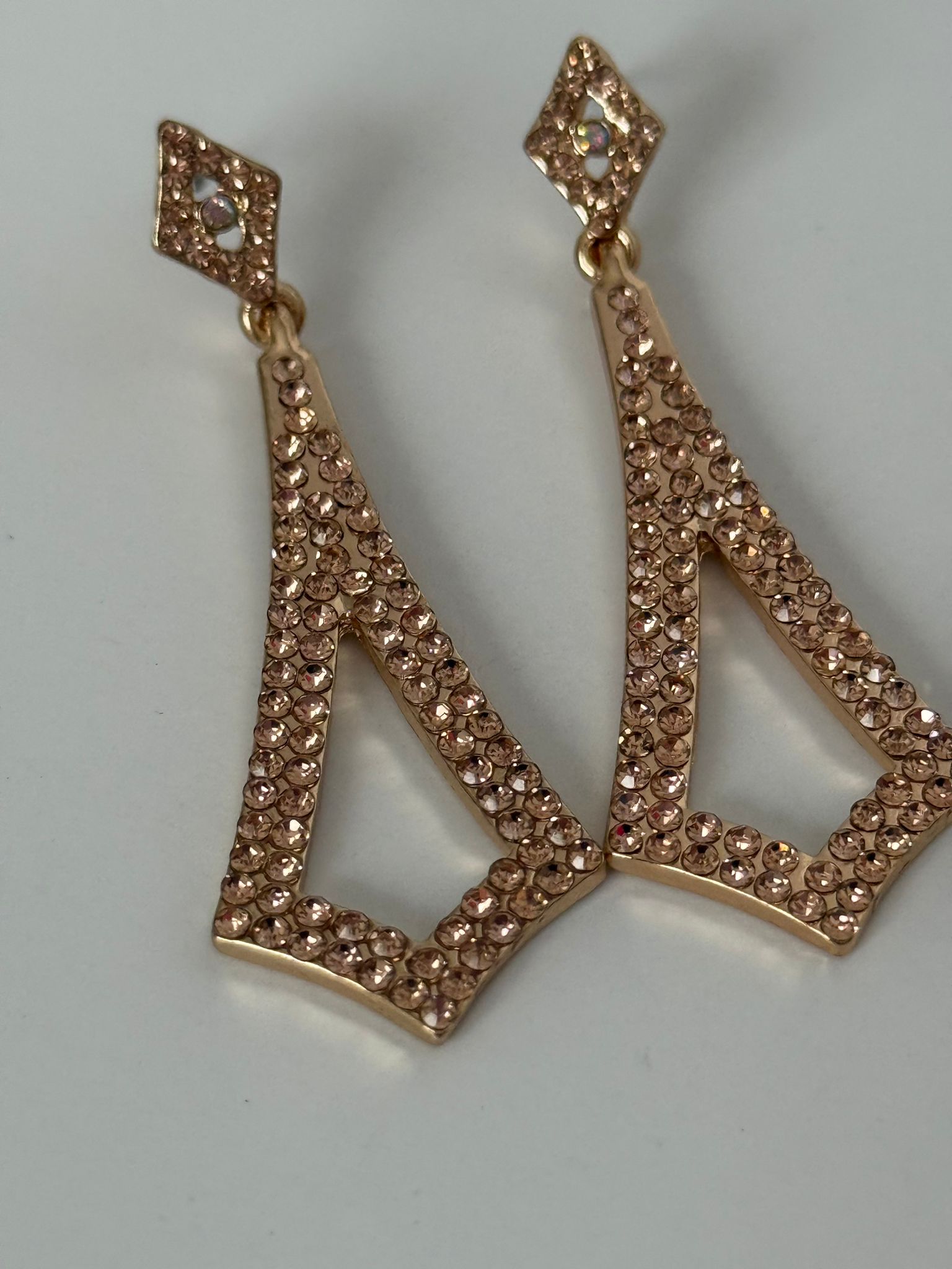 Golden Geometric Rhinestone Drop Earrings