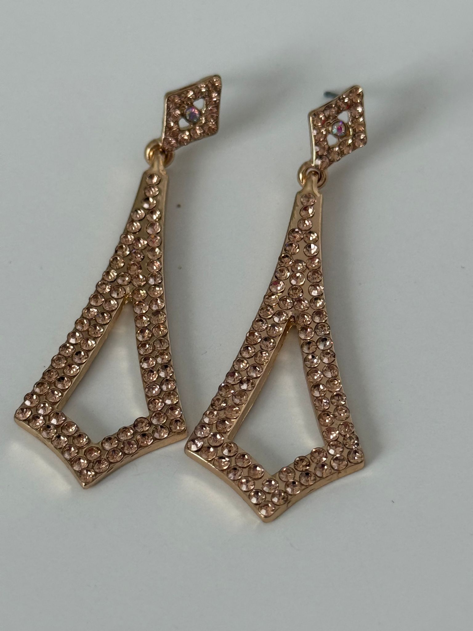 Golden Geometric Rhinestone Drop Earrings